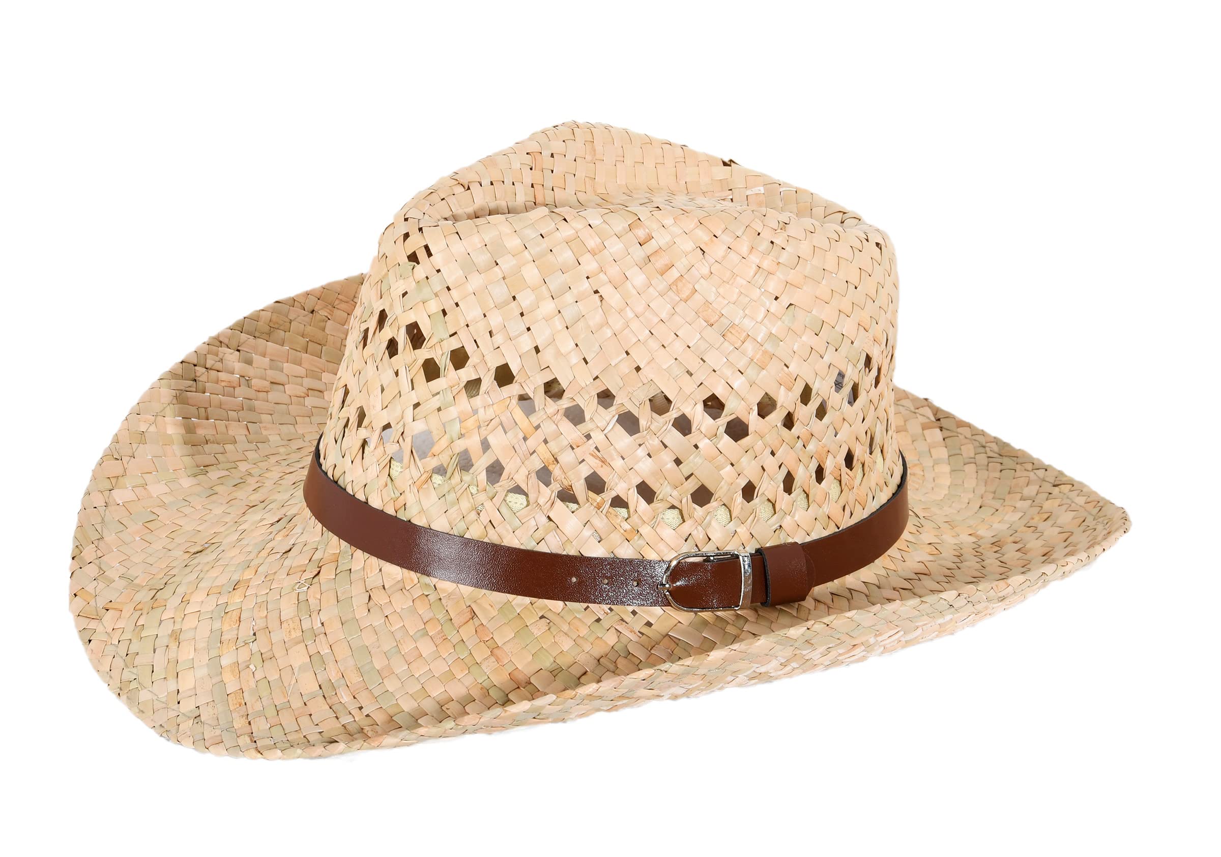 Miuno Sombrero panamá para hombre y mujer, sombrero de vaquero, sombrero de sol, sombrero de fiesta, sombrero de paja real H59