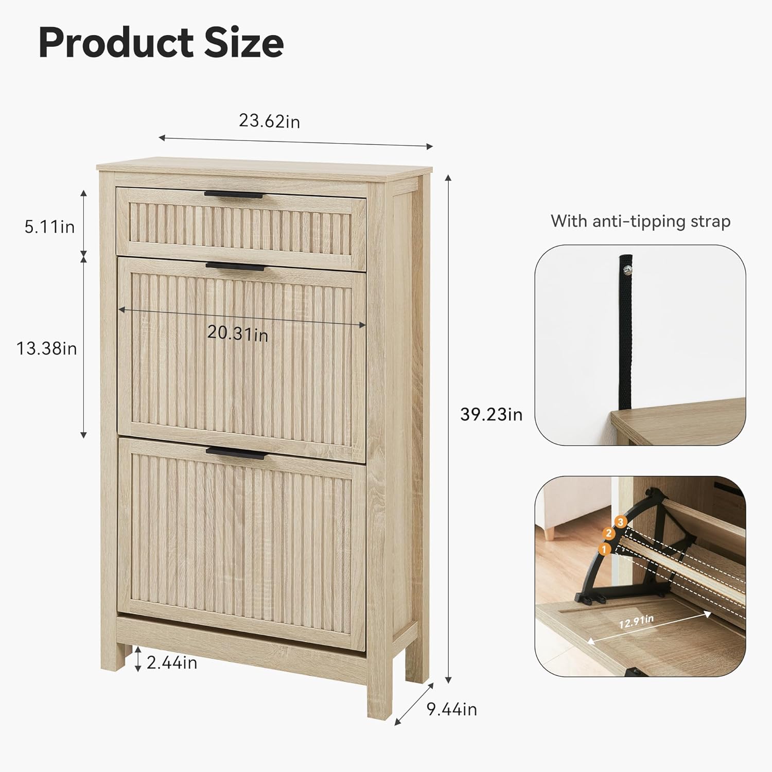 2 Flip Drawers Shoe Cabinet Storage for Entryway, Narrow Shoes Organizer Cabinet for Front Door Entrance, Hidden Wooden Hallway Shoe Rack(Oak) Oak Medium