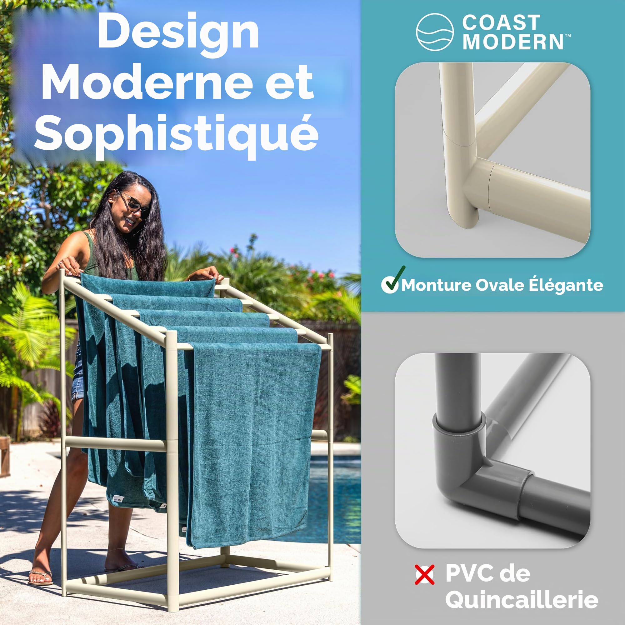 Coast Porte-Serviettes de Piscine Moderne – 5 Serviettes de Plage en PVC pour l'extérieur et l'intérieur – Sable