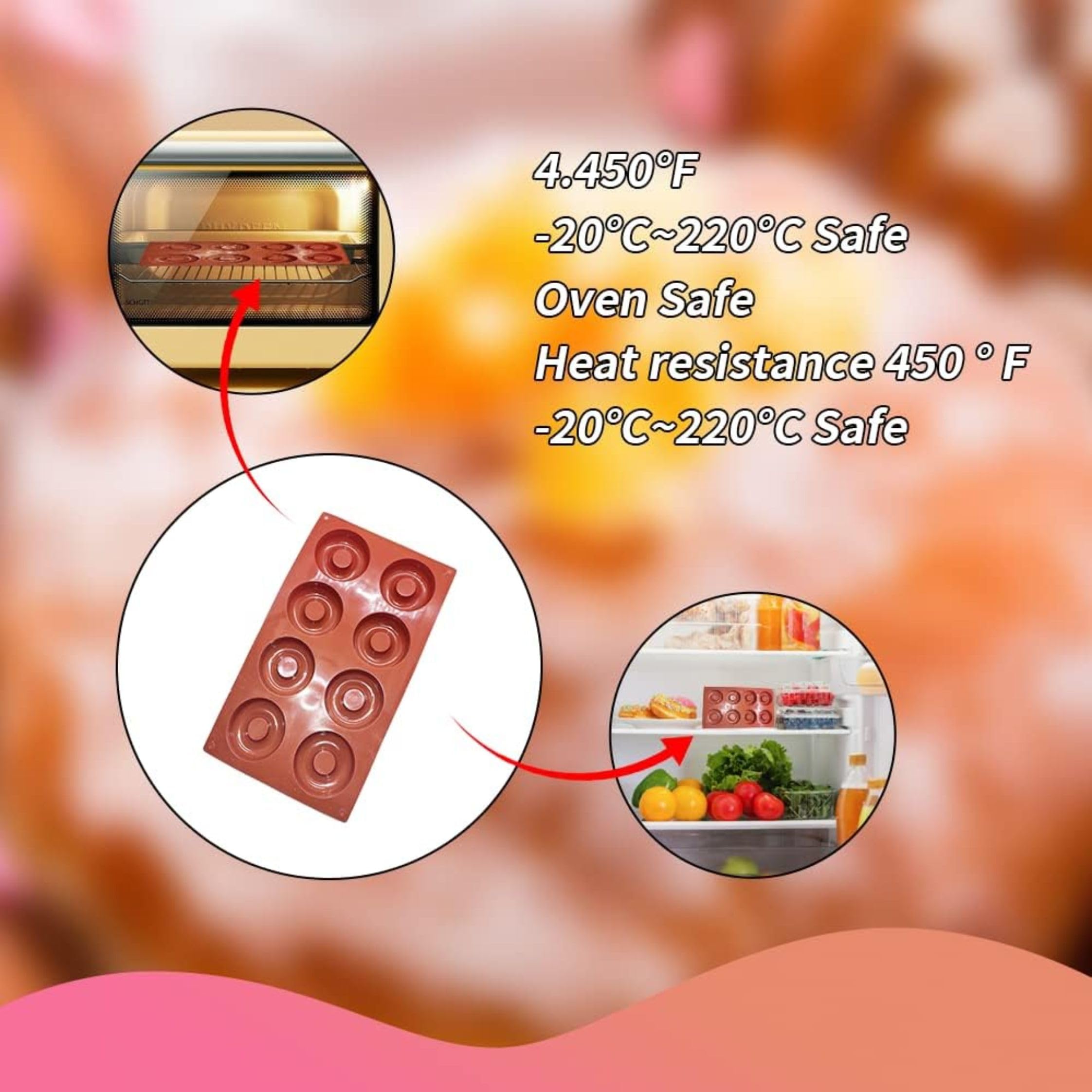 Bake House Donut Mold Silicone for Baking Donut Pan Non-Stick Large Molds 8 Cavity Doughnut Baking Tray BPA Free and Dishwasher Safe, Non-Stick Silicone Baking Pan for Making Muffin Cakes, Tart, 1