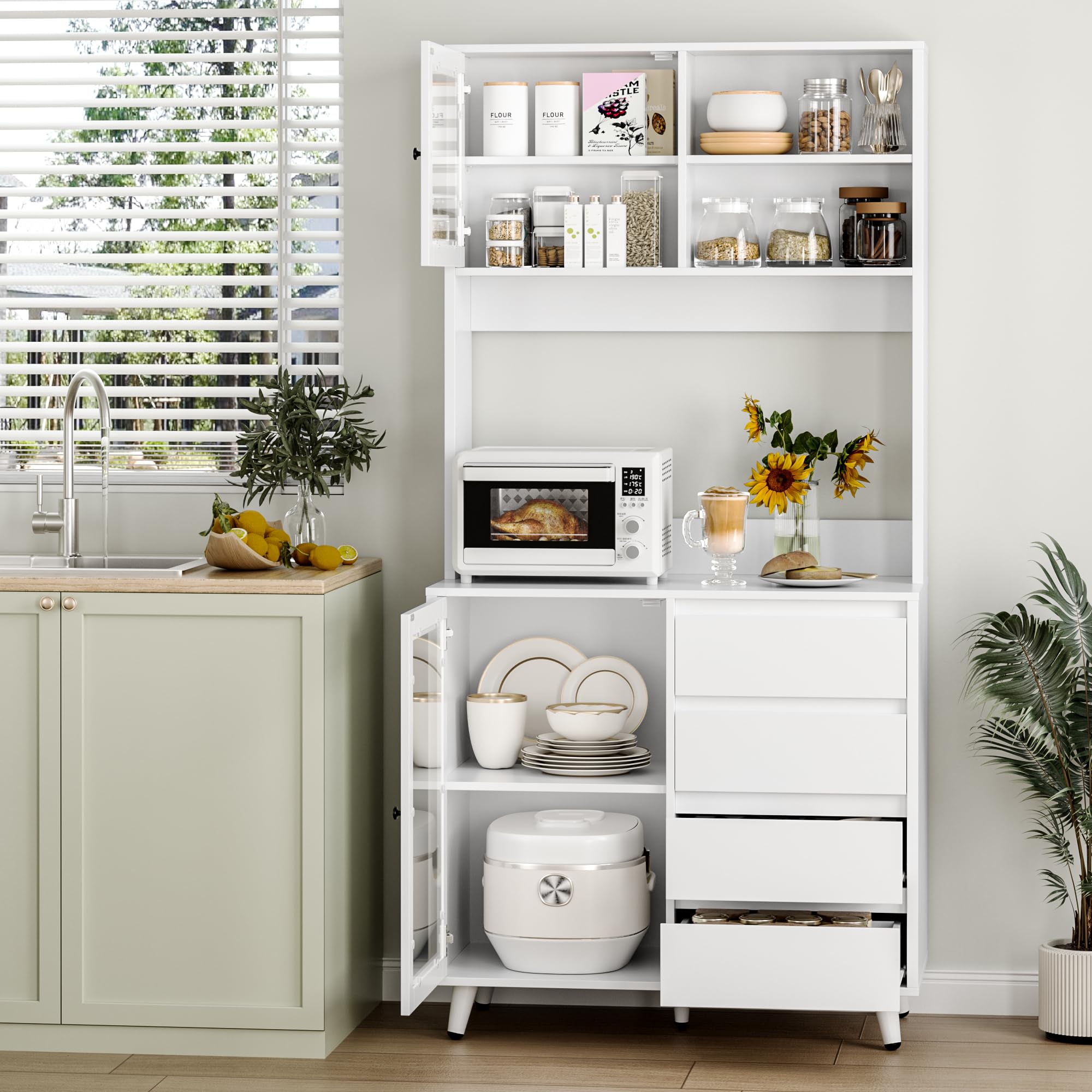 FOREHILL Küchenschrank 180 cm Buffetschrank mit Arbeitsplatte, 4 Schubladen