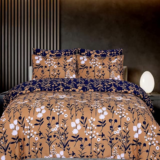 Indus Textiles 100% Egyptian Cotton 200 Thread Count Hotel Quality Luxury Reversible Printed Duvet Cover Sets (Shafi Mustard, Double)