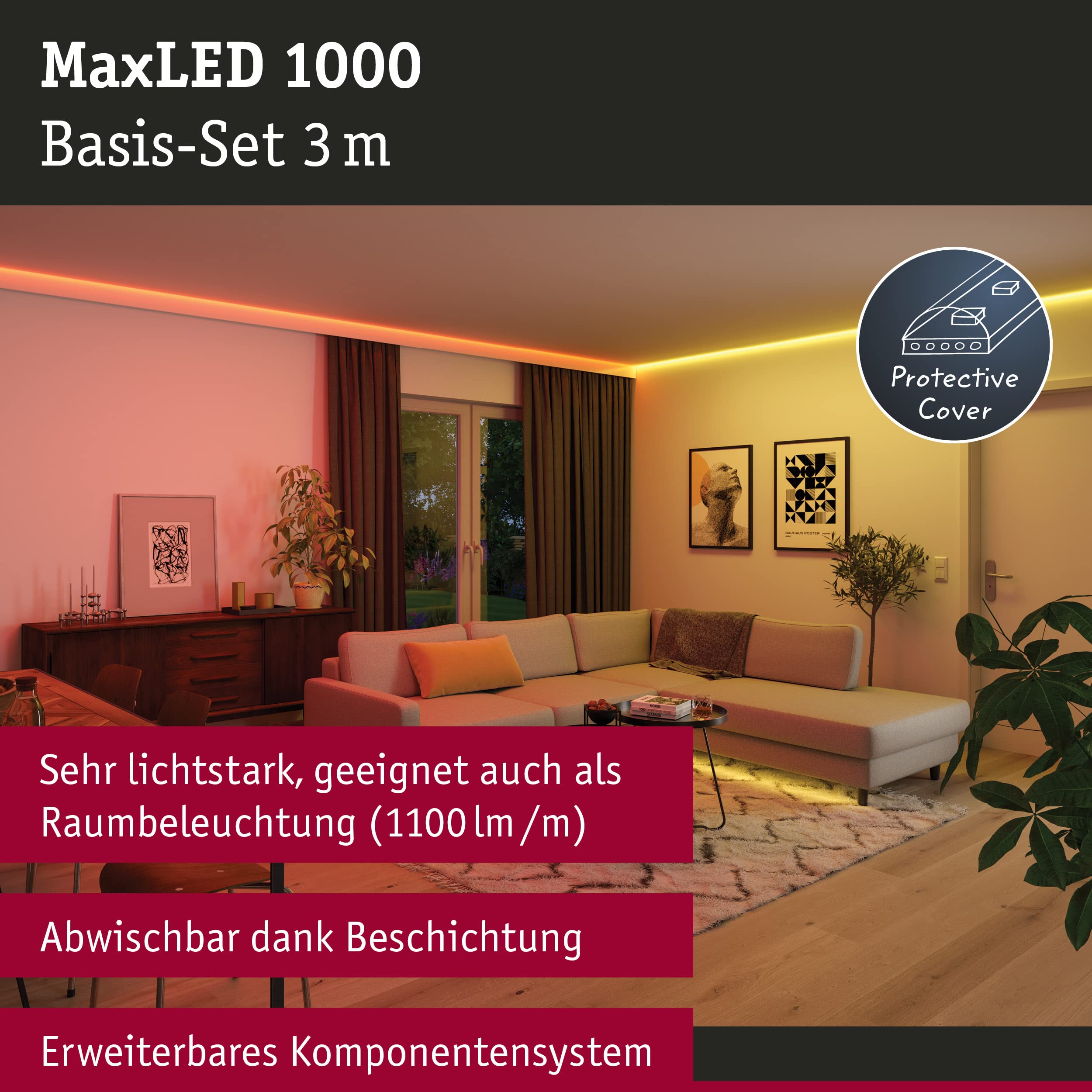 Paulmann 70529 MaxLED 1000 LED Strip RGBW Basisset IP44 33W 1000lm/m dimmbar 3m Silber Kunststoff 72LEDs/m 75VA