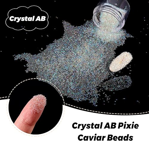 Miniatura 3 de Laza Cuentas de caviar de 2 colores, cuentas de micro pixie de 0.6 a 0.031 in, cuentas de burbujas de vidrio, gotas de agua iridiscentes, cuentas de