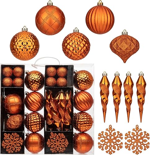 Miniatura 7 de Juego de 50 piezas de adornos para árbol de Navidad con bolas inastillables, carámbanos, copos de nieve colgantes para decoración de Navidad en Rojo