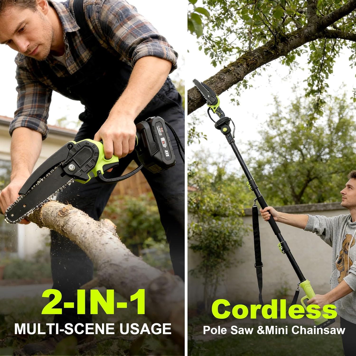 2-in-1 Electric Pole Saws for tree trimming,8 Inch Brushless Cordless Pole Saw & Mini Chainsaw with 56inch Extension Pole,2 batteries powered,Tree Trimmer for Wood Cutting Limb Branch Cutter Pruner