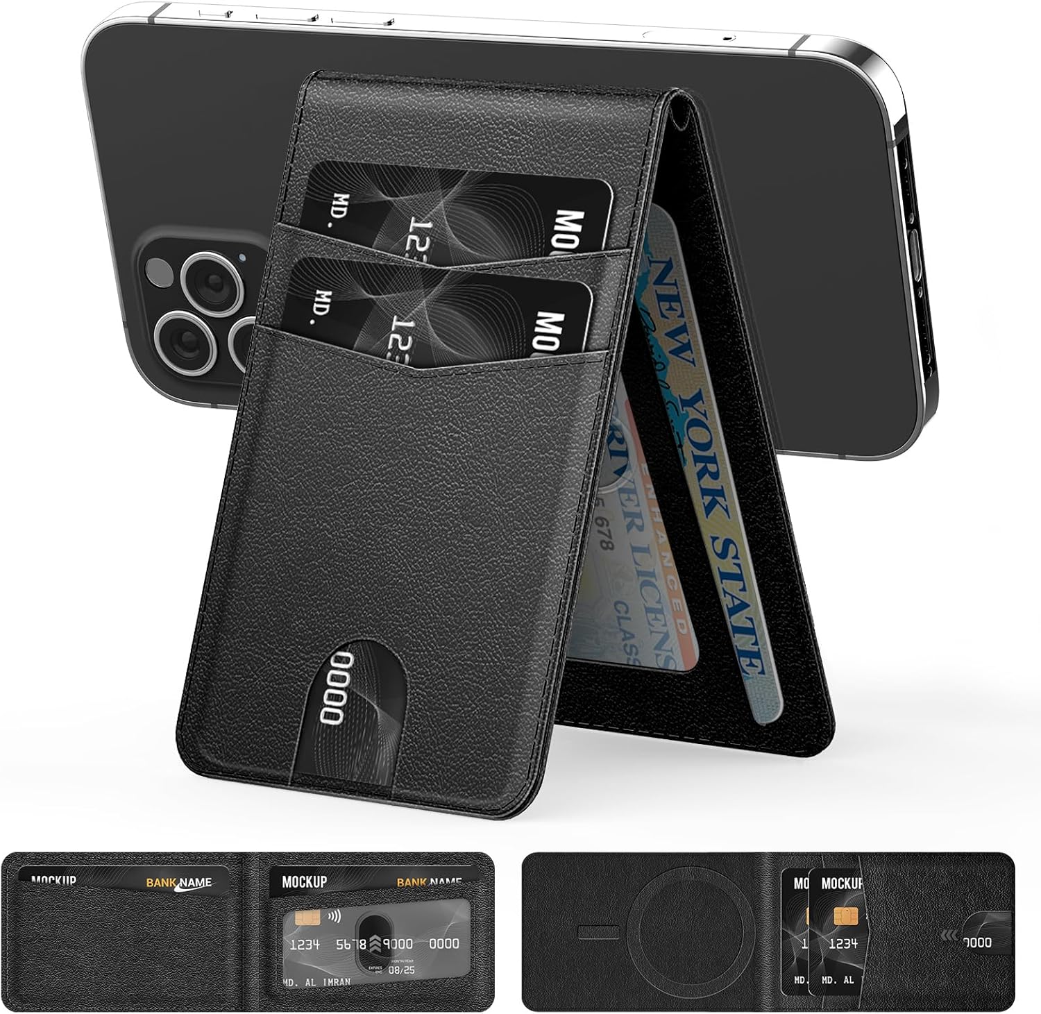 YINHEXI for Magsafe Wallet & Phone Stand, Adjustable Magnetic Wallet with RFID Blocking, PU Leather, 3 Card Slots, Transparent ID Window, Essential Phone Accessories, Strong Magnet