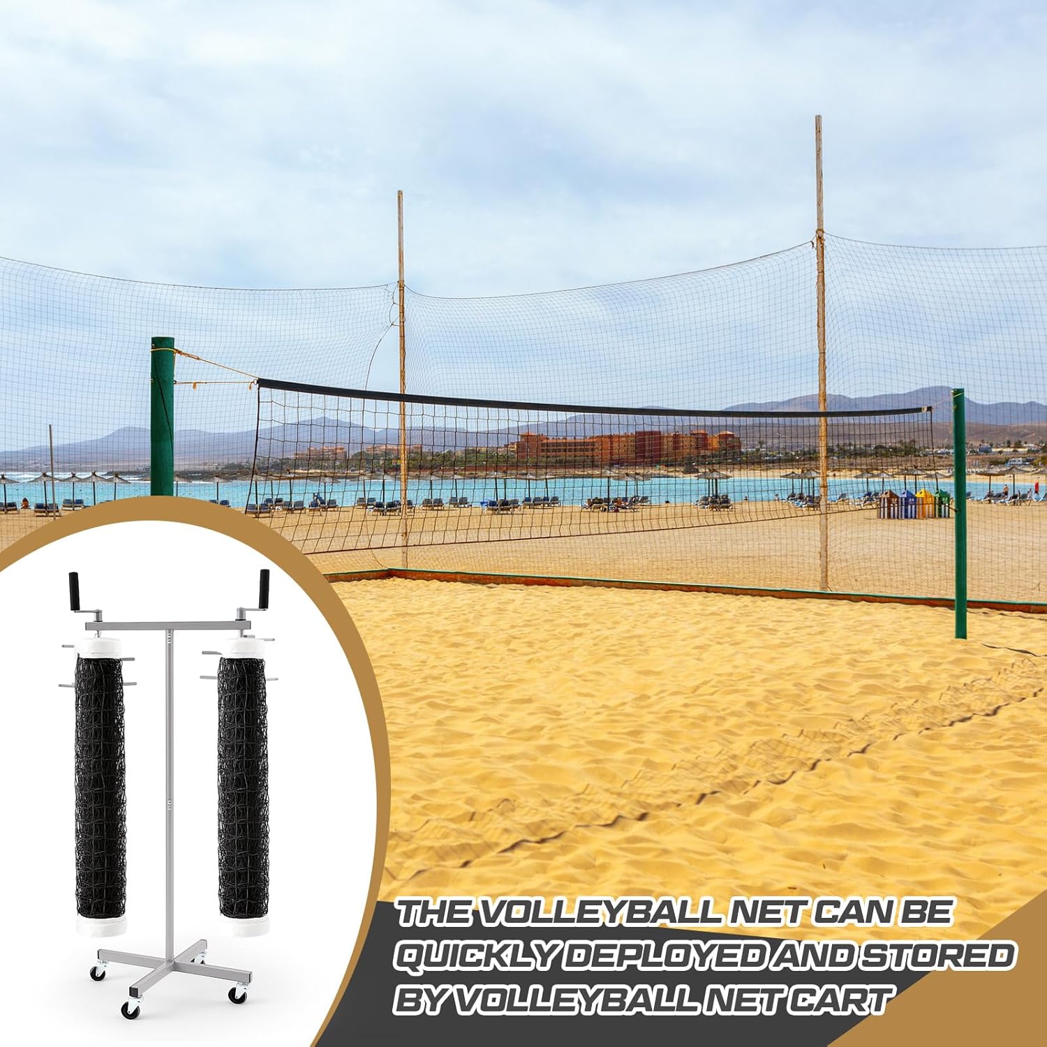 Duraaamo Volleyball Net Storage Rack Holds 2 Standard, Sports Net Holder Storing with Wheels, Volleyball Equipment Storage Training Rack Using Minimal Floor Space