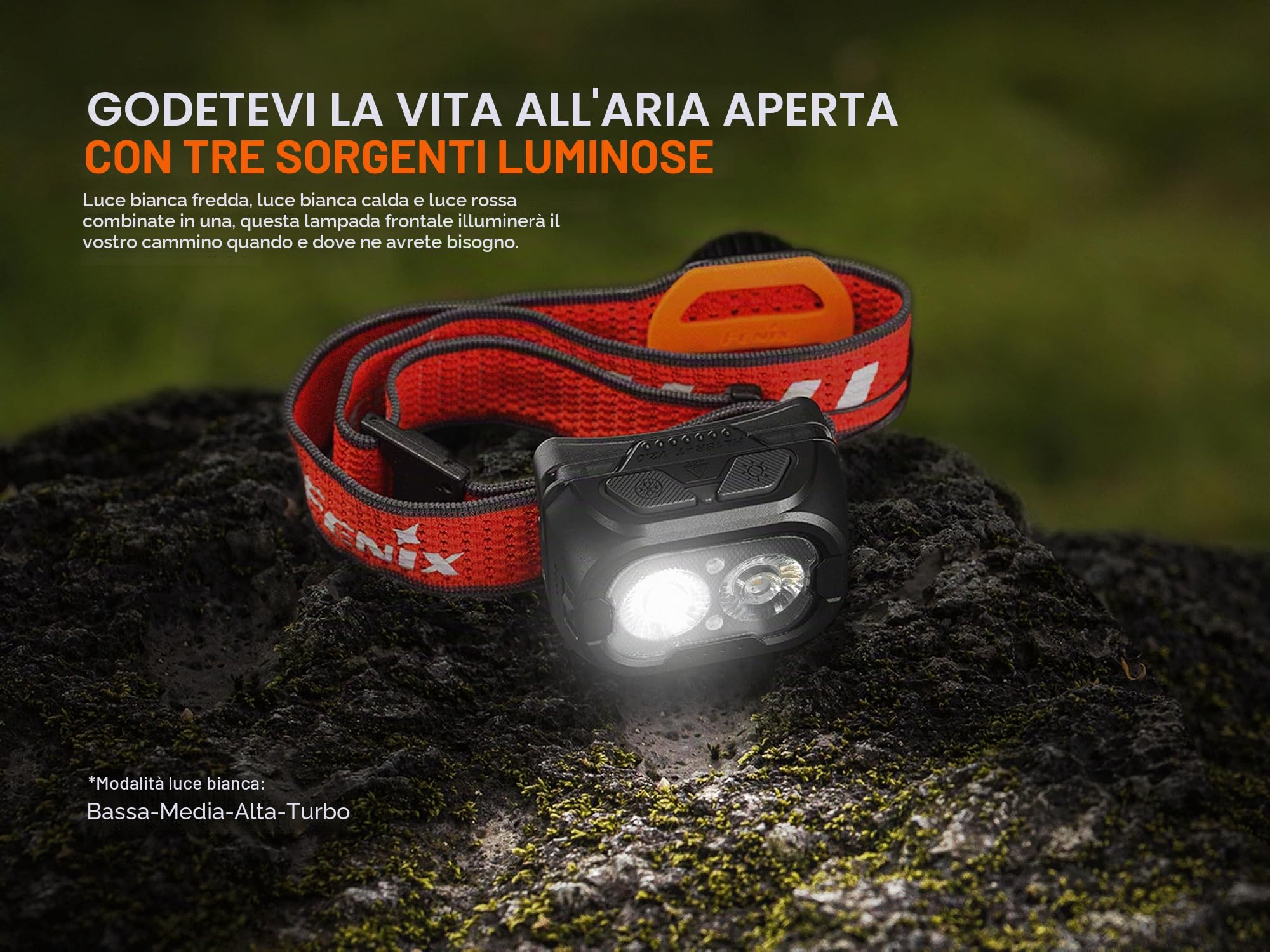 FENIX HL18R-T V2.0 - Lampada frontale ricaricabile per trail running/esterni, 800 lumen, 125 m, 160 ore massime, doppio fascio primario, bianco freddo e caldo, fascio rosso da 5 lm, fascia regolabile