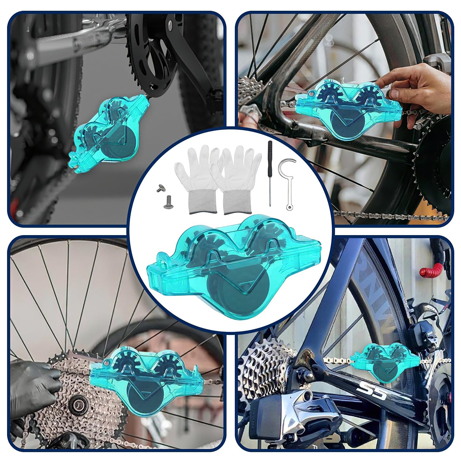 Kit pulizia catena bici, Dispositivo di pulizia della catena, Pulitore per catena della bicicletta, Strumento per la pulizia della catena della bici, Per Tutti I Tipi Di Biciclette