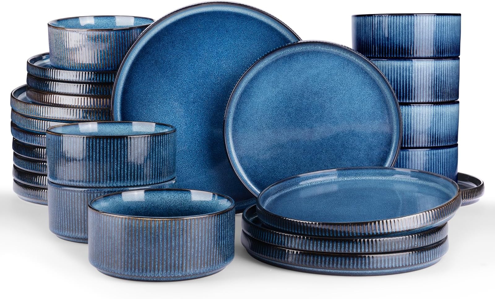 famiwareStar Plates and Bowls Sets, Modern Stoneware Dinnerware Sets for 8, 24-Piece Kitchen Dish Sets - Microwave and Dishwasher Safe, Chip and Scratch Resistant, Nebulas Blue