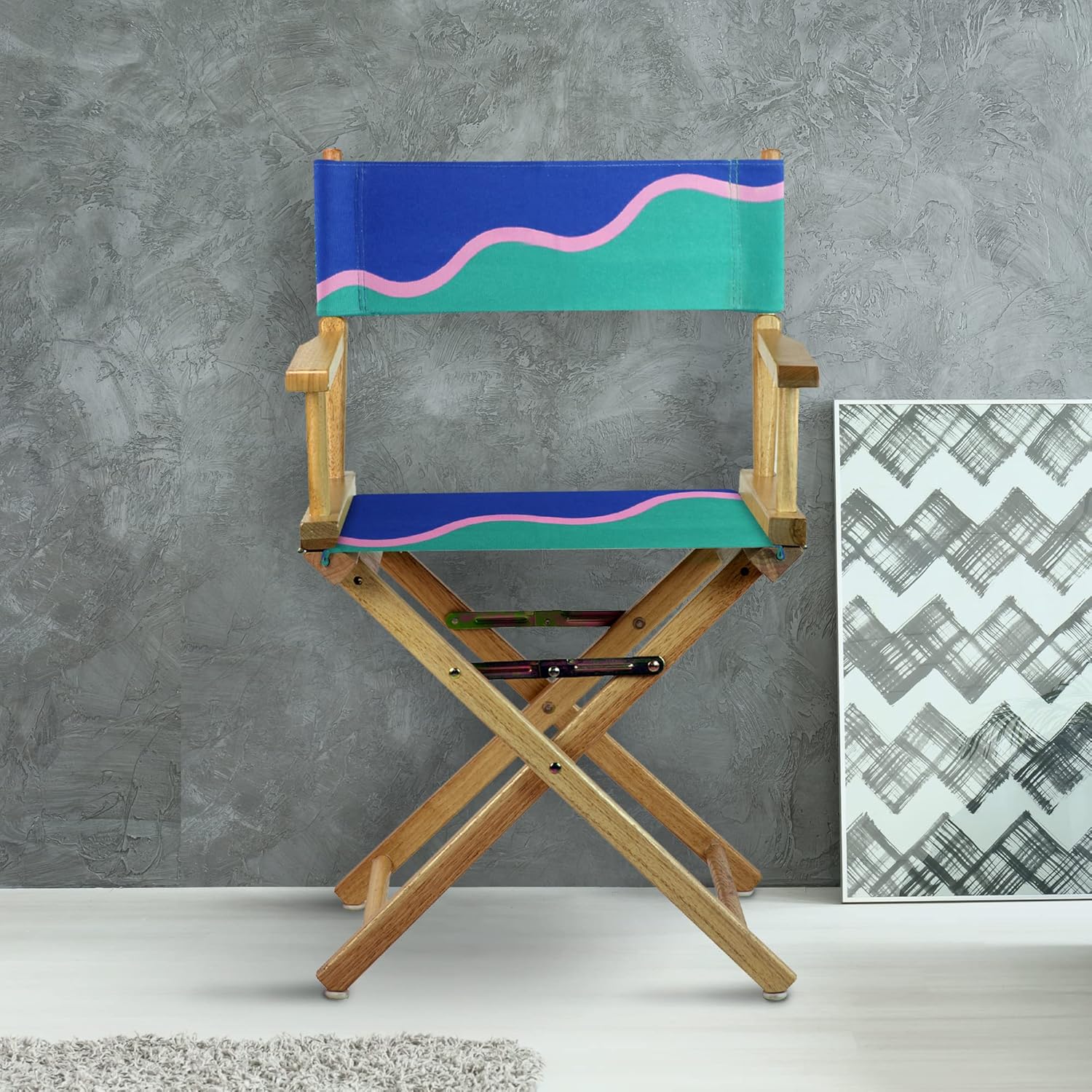 Casual Home Natural Frame/Wavy Wave Canvas 18" Classic Height Directors-Chairs, 21.75" W x 17" D x 33.75" H