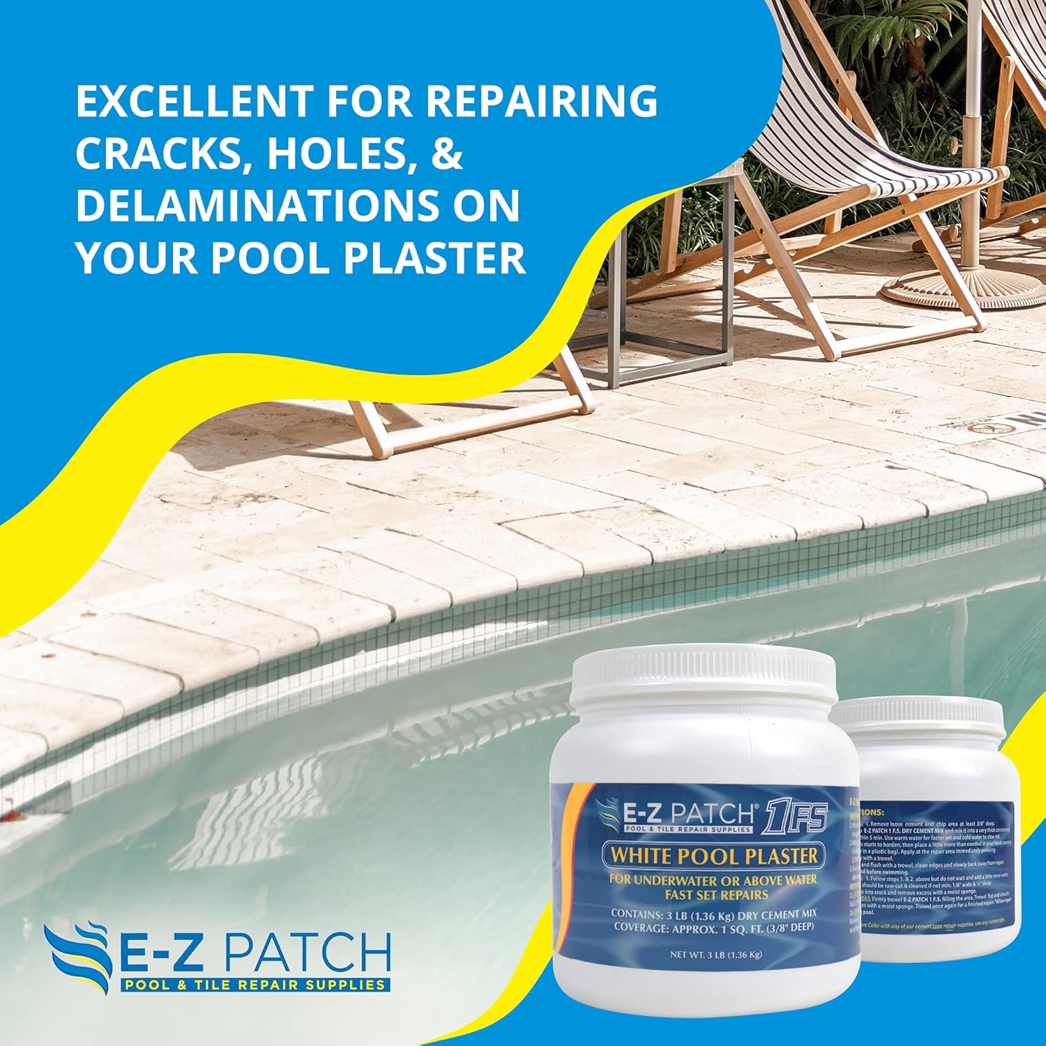 E-Z Patch 1 White Pool Plaster Repair Kit - 3 Pounds (Coverage: 1.5 Square Foot)