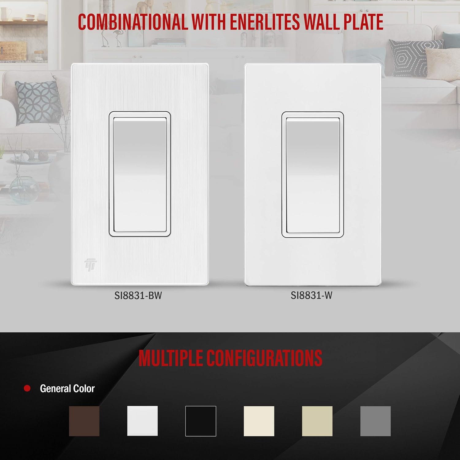 ENERLITES 4-Way Decorator Light Switch, Four Way Rocker Switch, Gloss Finish, Ground Wire Lead Attached, Residential/Commercial Grade, 15A 120V/277V, UL Listed, 94150-W-5PCS, White, 5 Pack