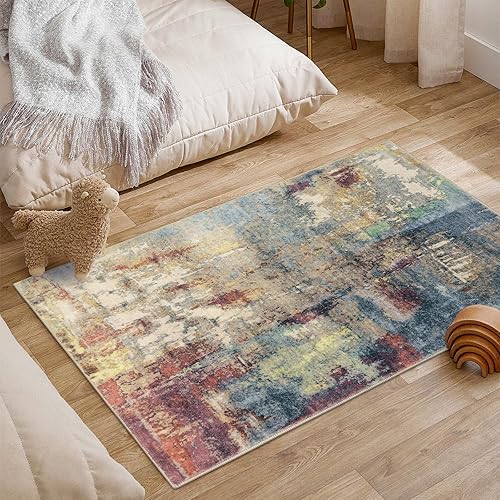 Miniatura 2 de Lahome Alfombra moderna abstracta  2 x 3 lavable pequeña alfombra de entrada pequeña alfombra de lana sintética contemporánea antideslizante suave