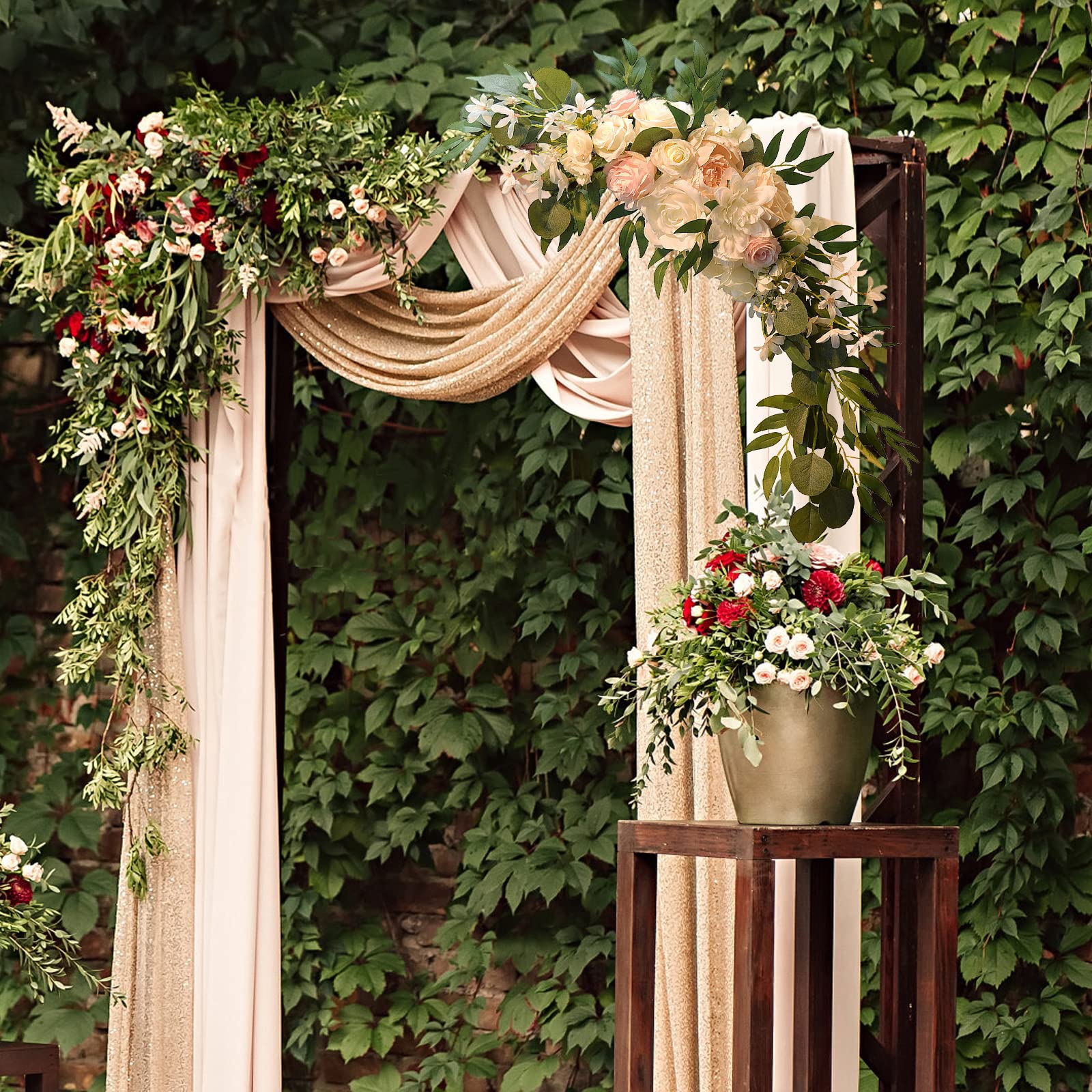 Set mit 2 Großen Blumenbögen für Hochzeiten, Hortensien-Rosen-Blumengirlanden aus Seide, Künstliche Pfingstrosen-Girlanden, Willkommensschild-Arrangement für Blumenarrangements, Empfang,(Weiss)