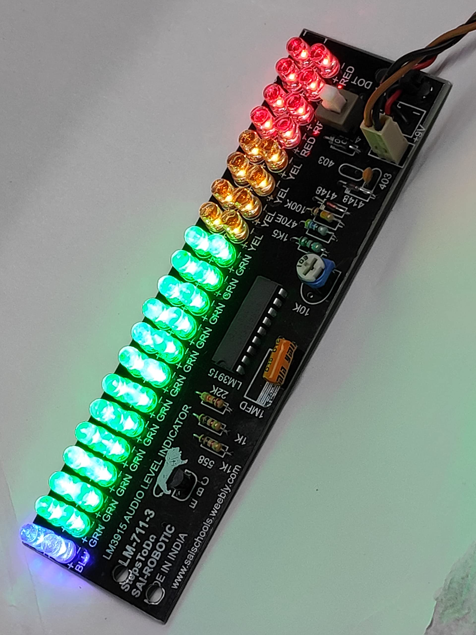 SAI Robotic ALM 716 LM3915 L.E.D. V/U Meter Audio Level Indicator Ready Module Sound Audio Spectrum Analyzer DC 9V 11 Bar Segment with Report Display Lights Electronic Hobby Kit-picture-19