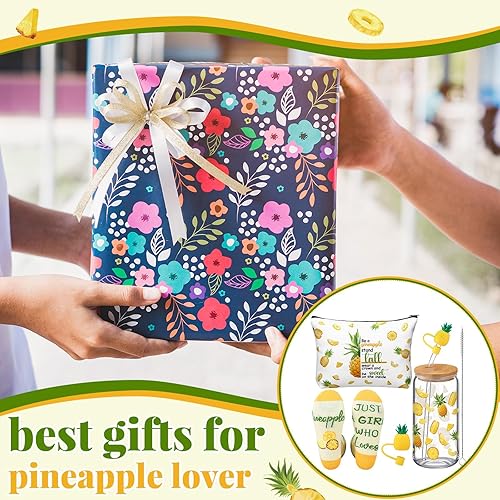 Miniatura 5 de Juego de 3 piezas de regalos de piña para mujeres, regalos divertidos hawaianos de frutas para madre, hermana, piña, calcetines de 16 onzas, lindos