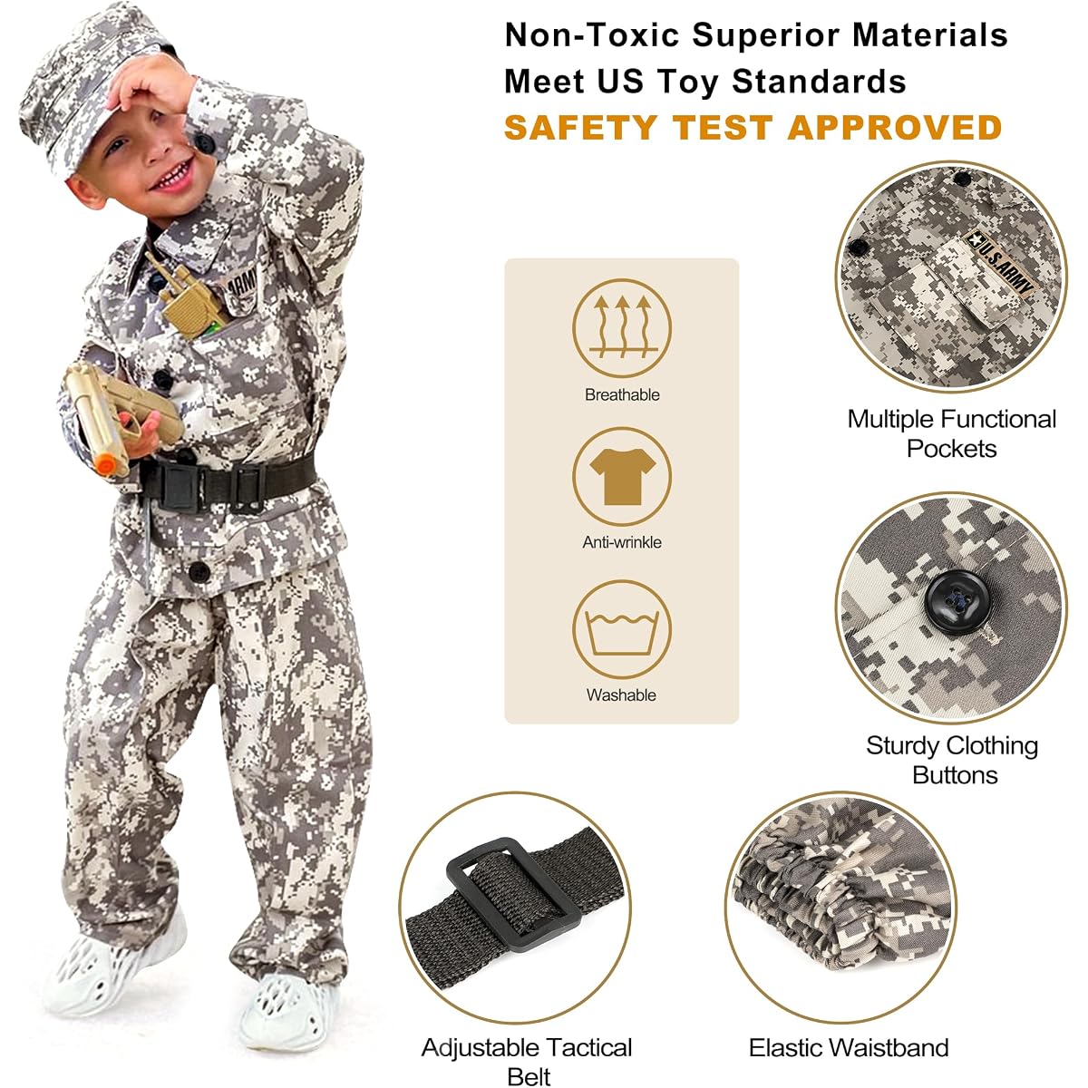 Kodvinp Kids Army Costume Set - Green, Size Small, Includes Vest, Hat, Accessories For Role Play & Halloween - View #7