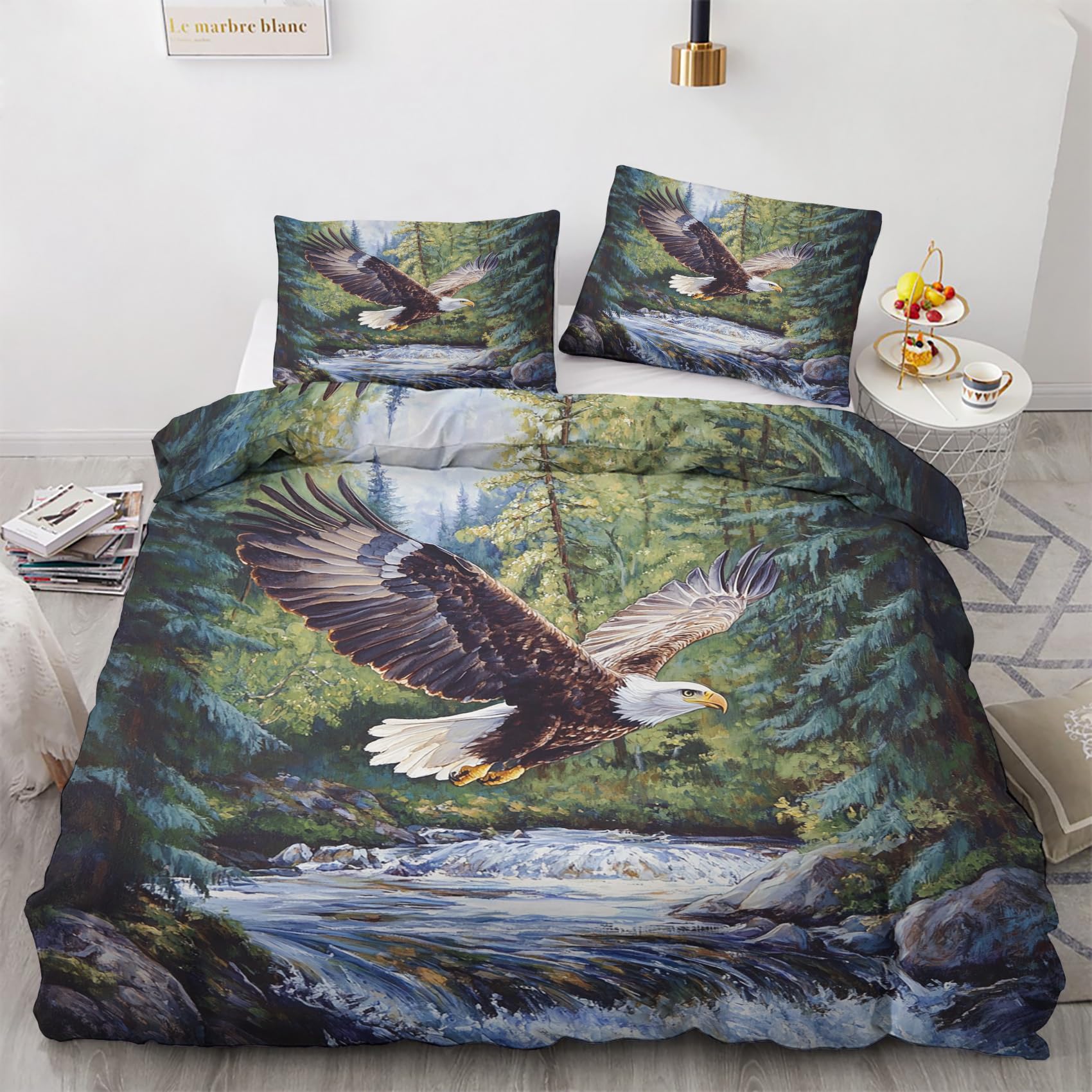 Generisch Adler Deko - Adler Bettwäsche 135x200 Winter, Naturmotive Landschaft Bettbezug 135 x 200 2er Set mit 1 Kissenbezug 80x80, Weiche Mikrofaser Winterbettwäsche mit Reißverschluss A*&218
