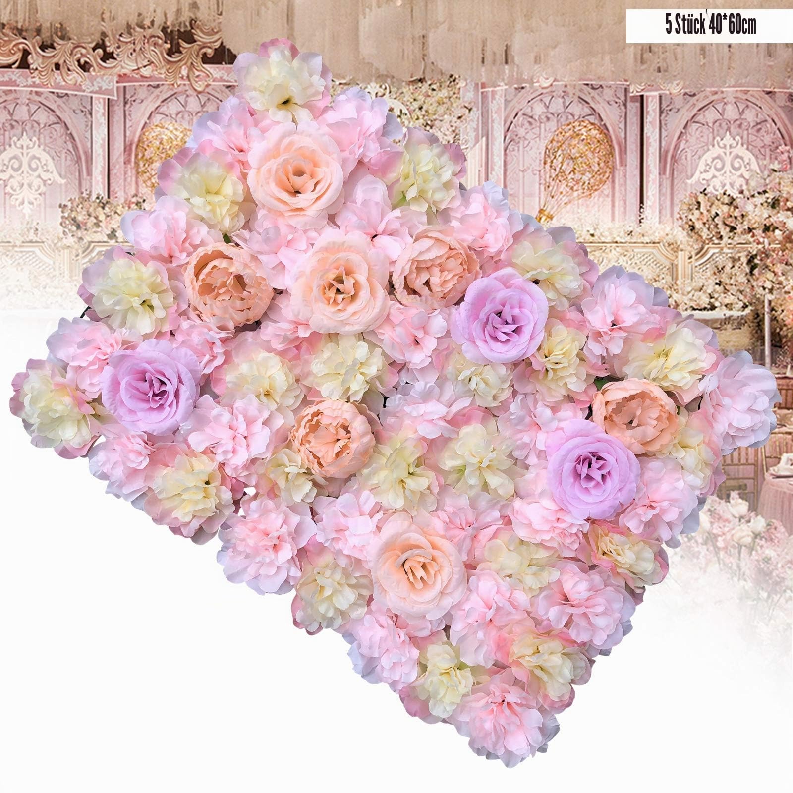 Künstliche Blumenwand Rosenwand,40 x 60 cm Blumenwand Hochzeit Kunstblumen Deko,DIY Hochzeit Straße Hintergrund (5 Stücke)