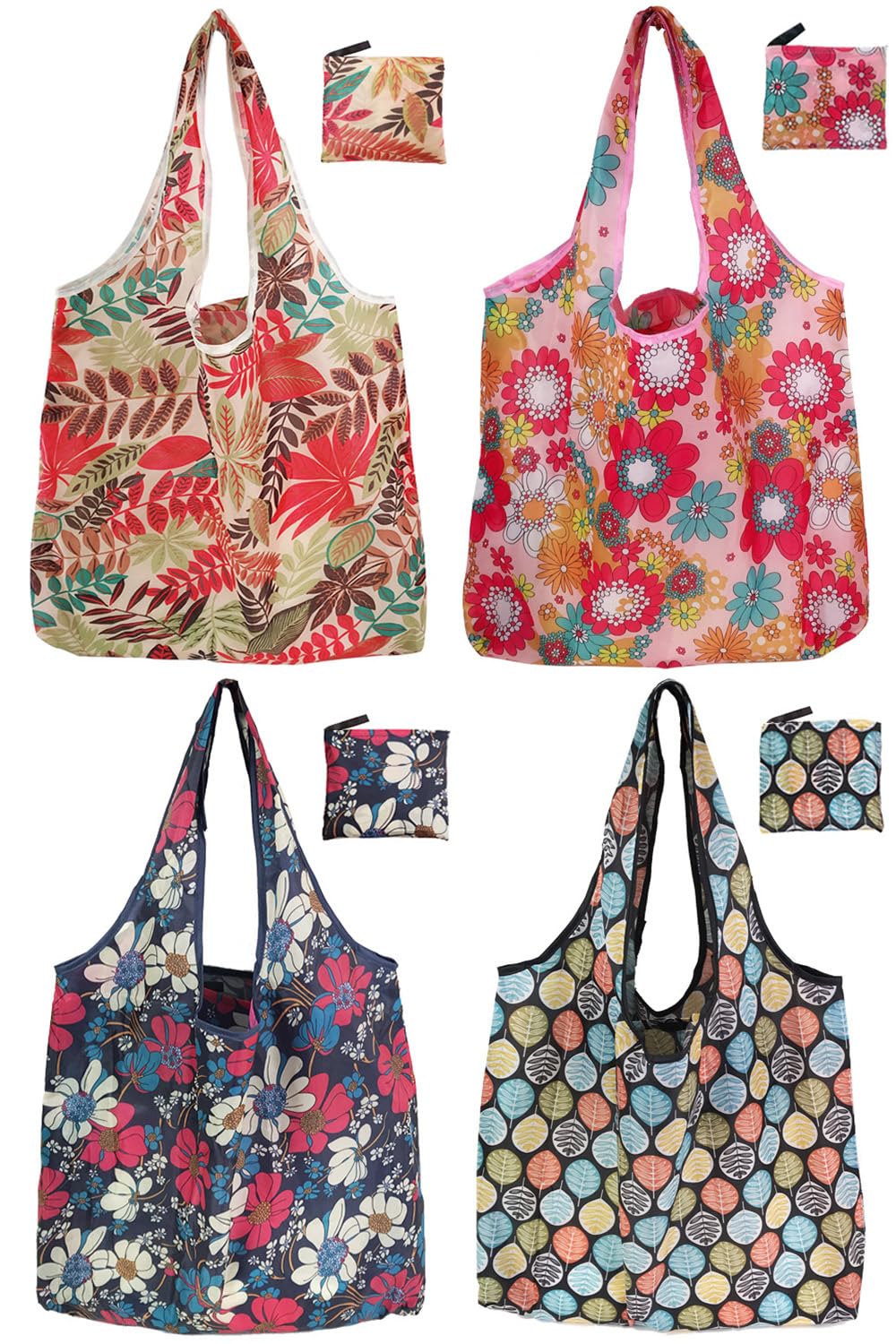 Grocery Reusable Shopping Bags, 4 Pack 50Lbs Foldable Large Washable Market Tote Bags, Cute Travel Tote for Women