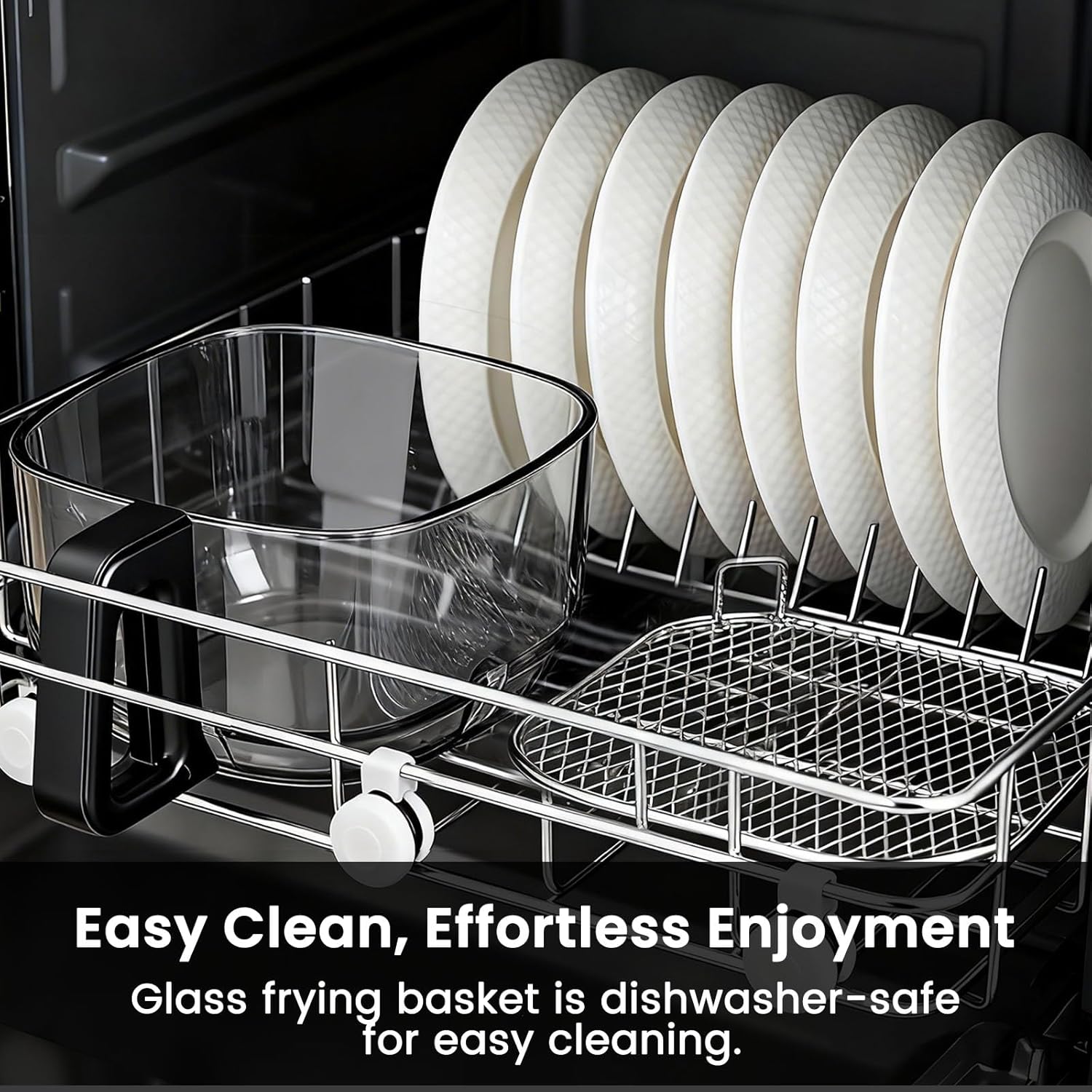 Electactic 4.5 QT Glass Air Fryer - PFAS-Free & Dishwasher-Safe Basket, 8 Preset Touchscreen, 360° View Cooking, for Healthy Meals in Minutes - Black