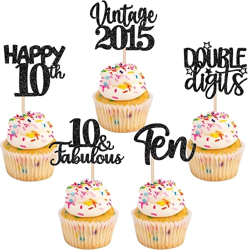30 piezas de decoración para cupcakes con purpurina de 10 cumpleaños vintage 2014 para cupcakes saludos a 10 fabulosas decoraciones de pasteles para