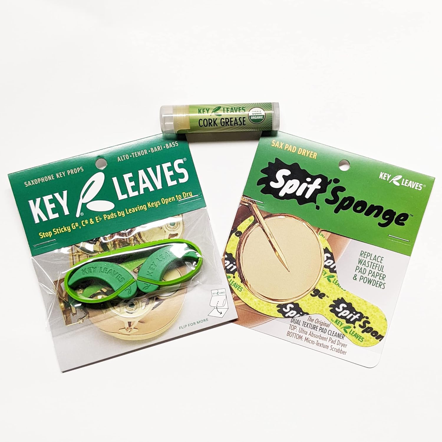 Saxophone Key Leaves Bundle with Key Props, Spit Sponge Sax Pad Dryer, and Organic Cork Grease