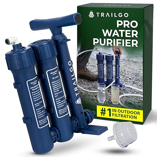 TRAILGO Pro Water Purifier Water Purification System for Survival High-Volume Hand Pump Portable Water Filter