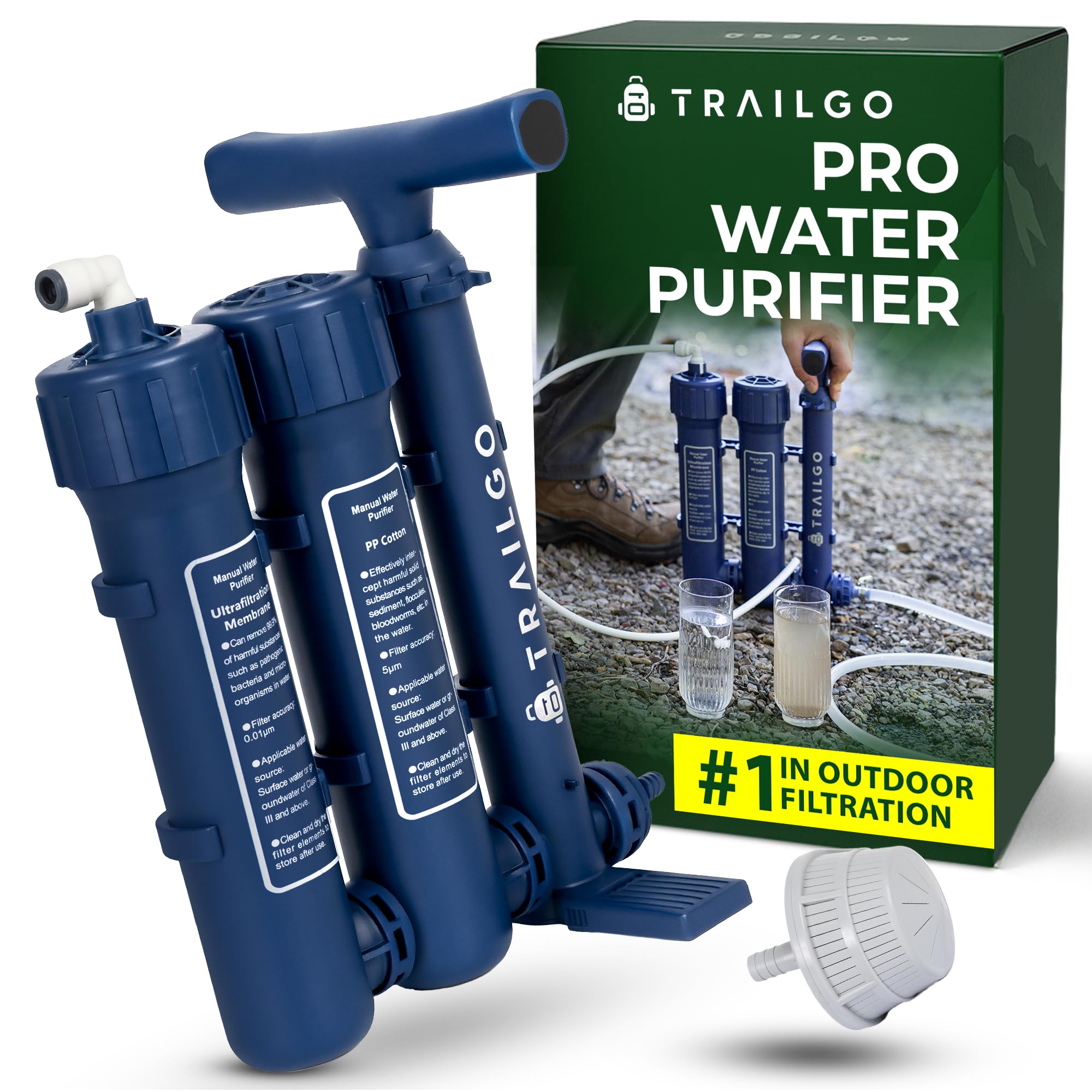 Sponsored Ad - Pro Water Purifier Water Purification System for Survival - High-Volume Hand Pump Portable Water Filter for Camping, Hiking, Hunting, Emergency Preparedness - 3-Stage Water Filtration System