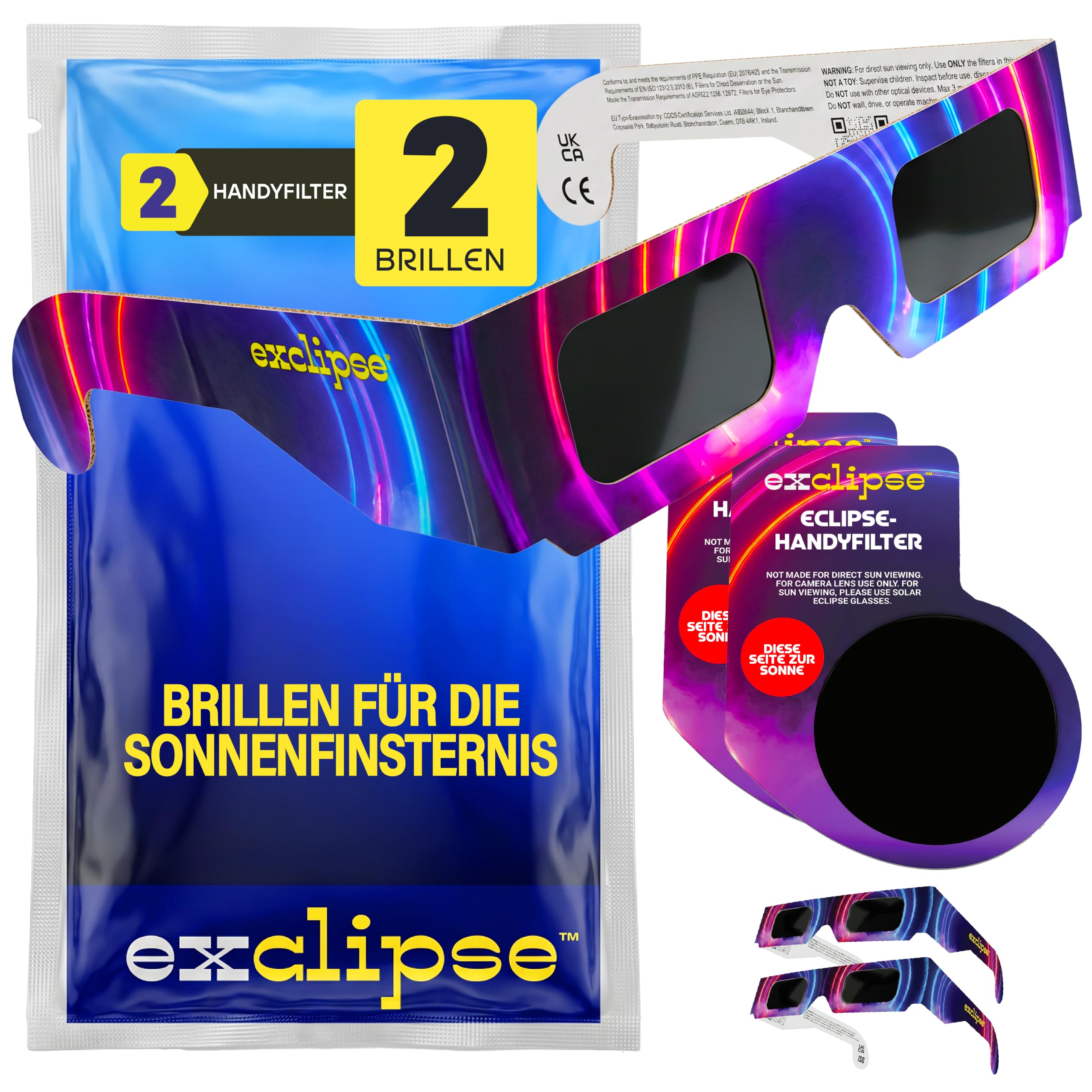exclipse Sonnenfinsternisbrille – ISO 12312-2 & CE & UKCA-zertifiziert, Sichere Sonnenbeobachtung, AAS Zertifizierung 2026, Schutzbrille im Mehrpack