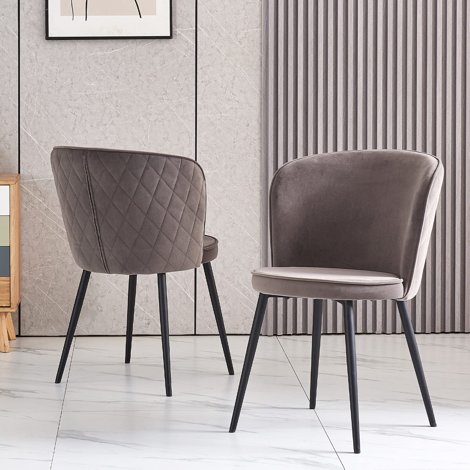Tabourets de comptoir en velours gris pour cuisine moderne avec assise rembourrée et dossier