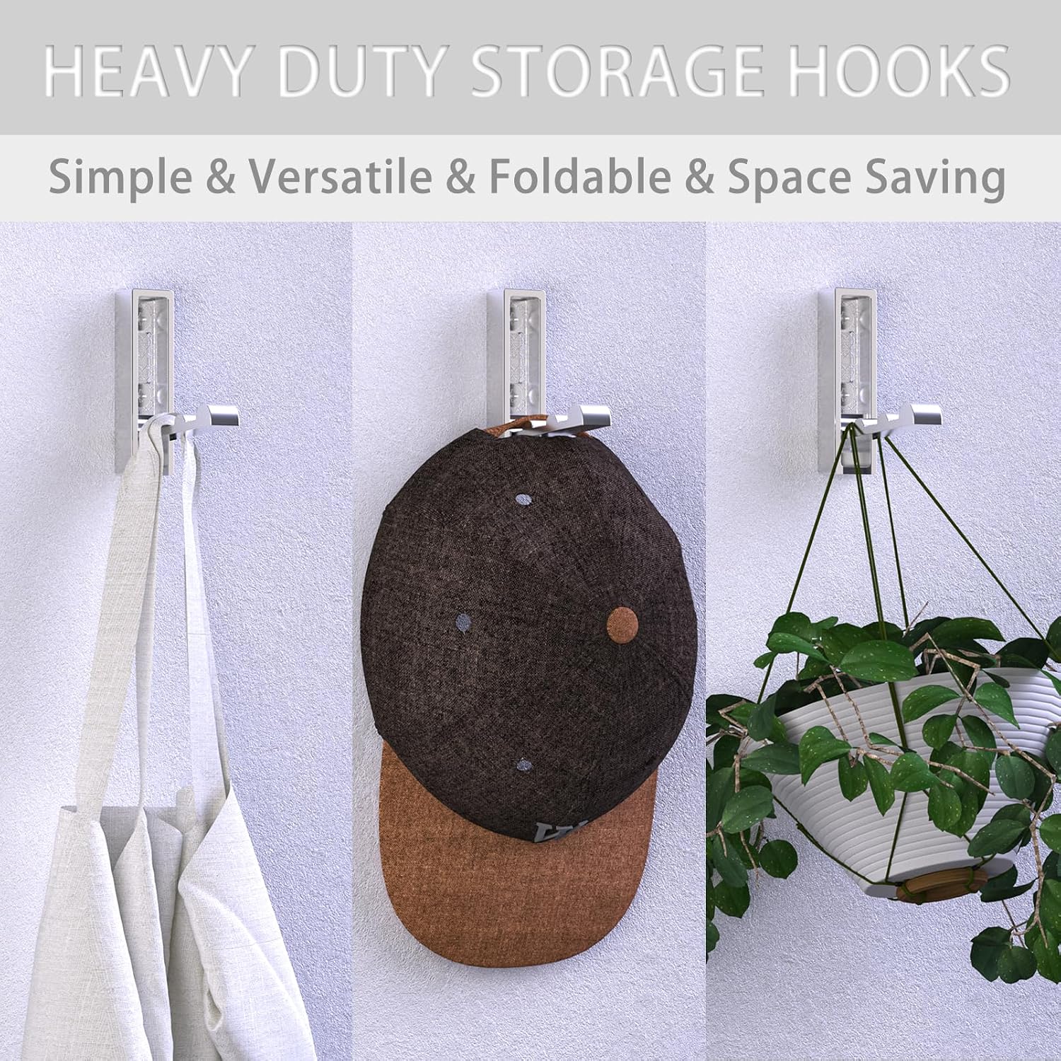 Wall Hooks for Hanging Coat, Heavy Duty Metal Hooks with Folding Storage Foldable Wall Hooks for Entryway Bathroom Kitchen Bags Towels Closet, 4Pcs Silver image 4
