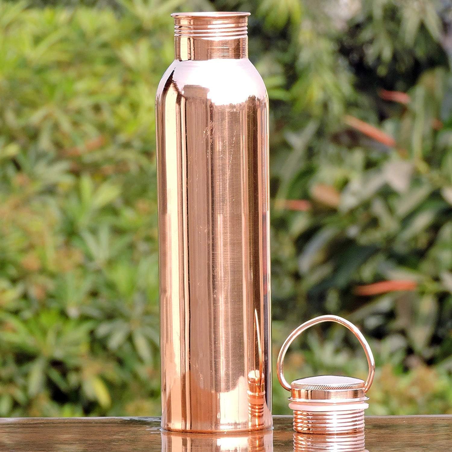 Copper Bottle 1000mL (33.84 US FL Oz) Capacity with HANDLE made of Pure Copper for Maximum Ayurveda Health Benefits, Unlined, Uncoated and Non-Lacquered
