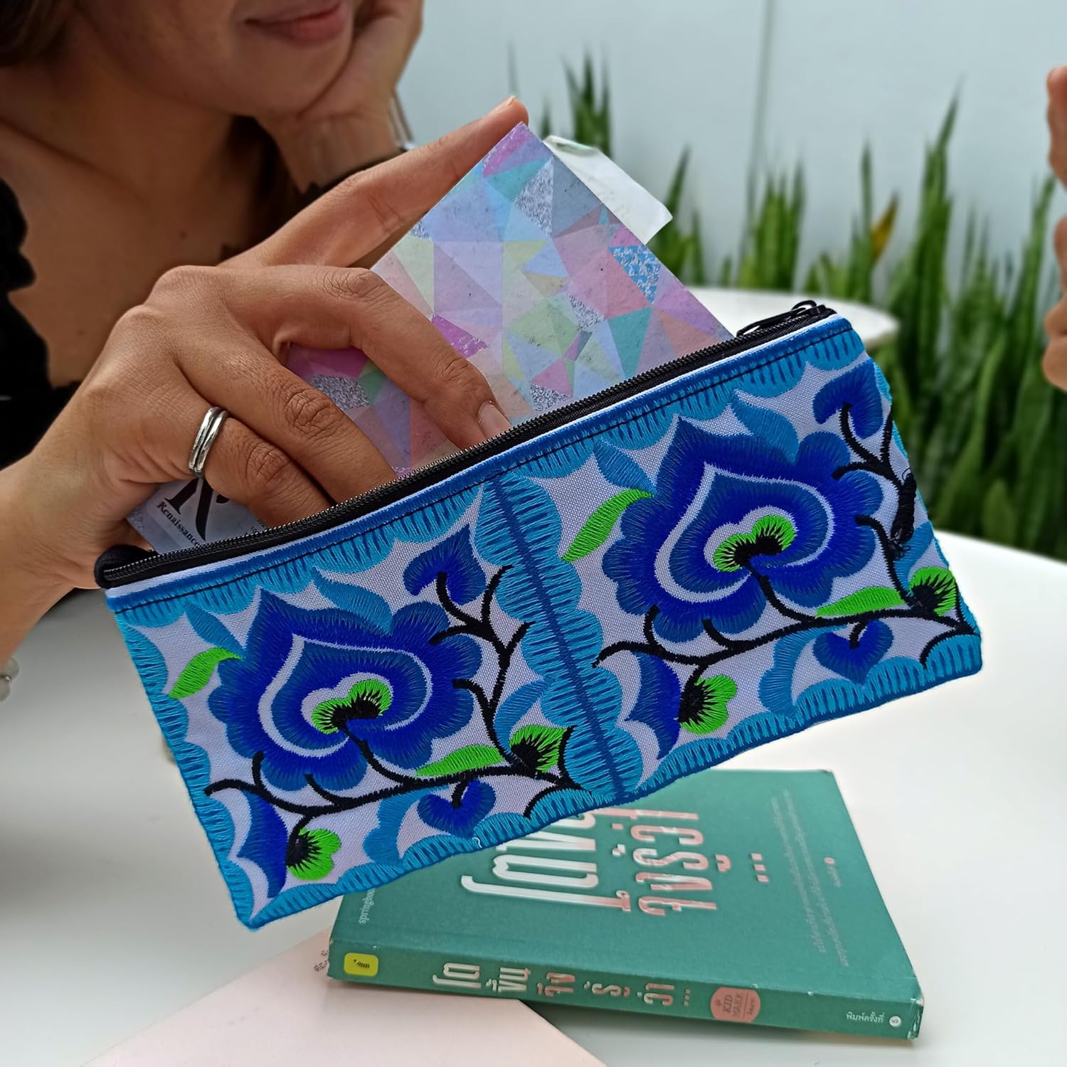 Sabai Jai Small Embroidered Floral Clutch Wristlet Wallet for Women - Colorful Organic Cotton, Unique Boho Chic Accessory Bag - Image 2