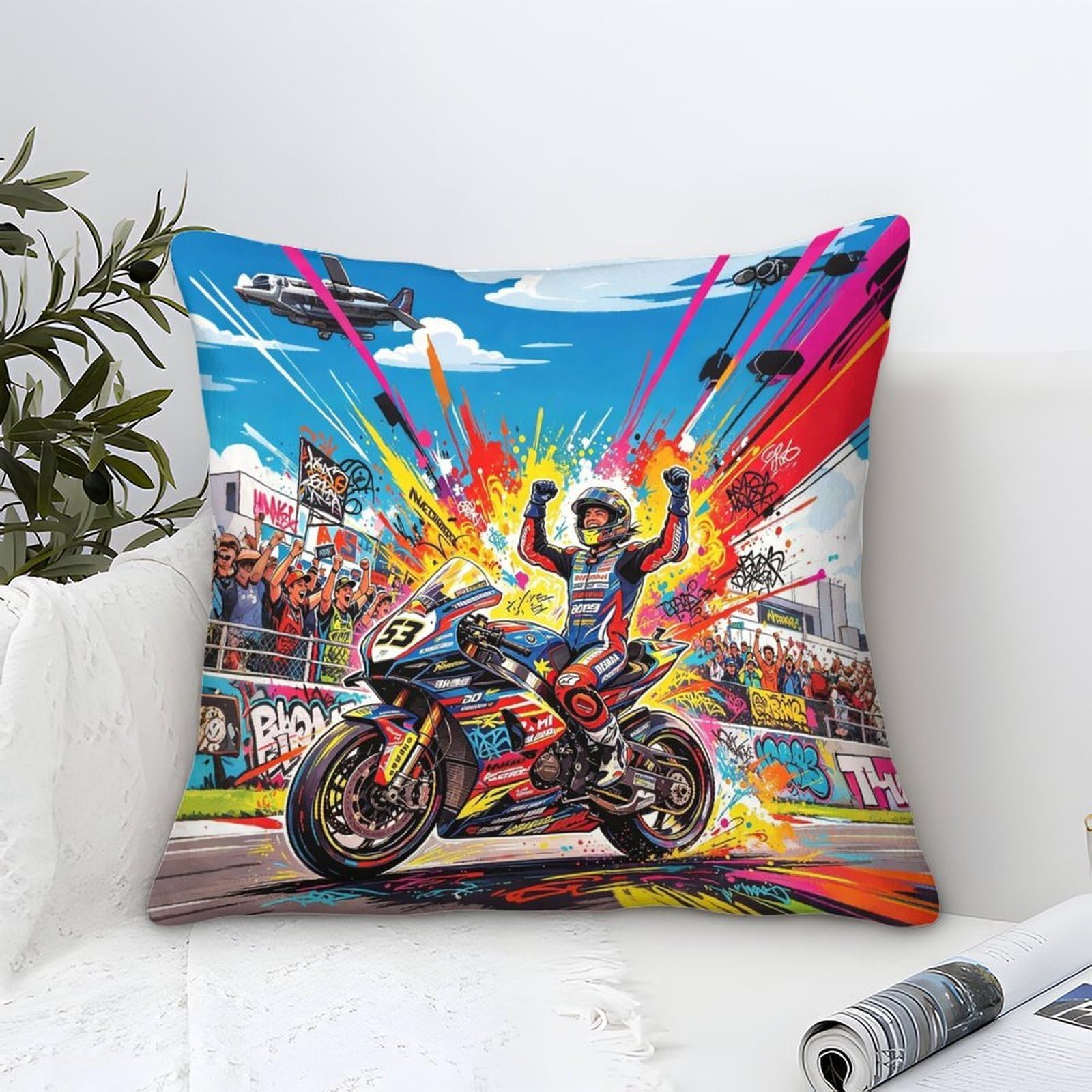 3U6C4M9K Championship Moment Design Cushion Cover 40x40cm, Motorcycle Race Home Decor Throw Pillow Covers Microfiber, Comfortable Lumbar Support
