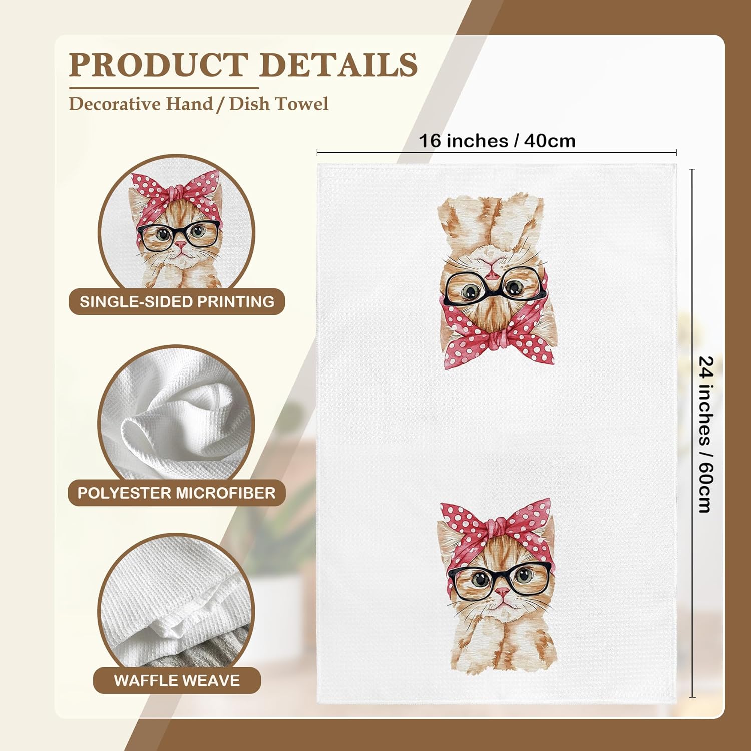 Cat Kitchen Towels Decorative 16x24 Set of 2, Cat Dish Towels Cloths Dishcloths Tea Towel Gifts for Women Men Pet Lover, Trendy Kitty Bathroom Kitchen Hand Towel Decor - Image 7