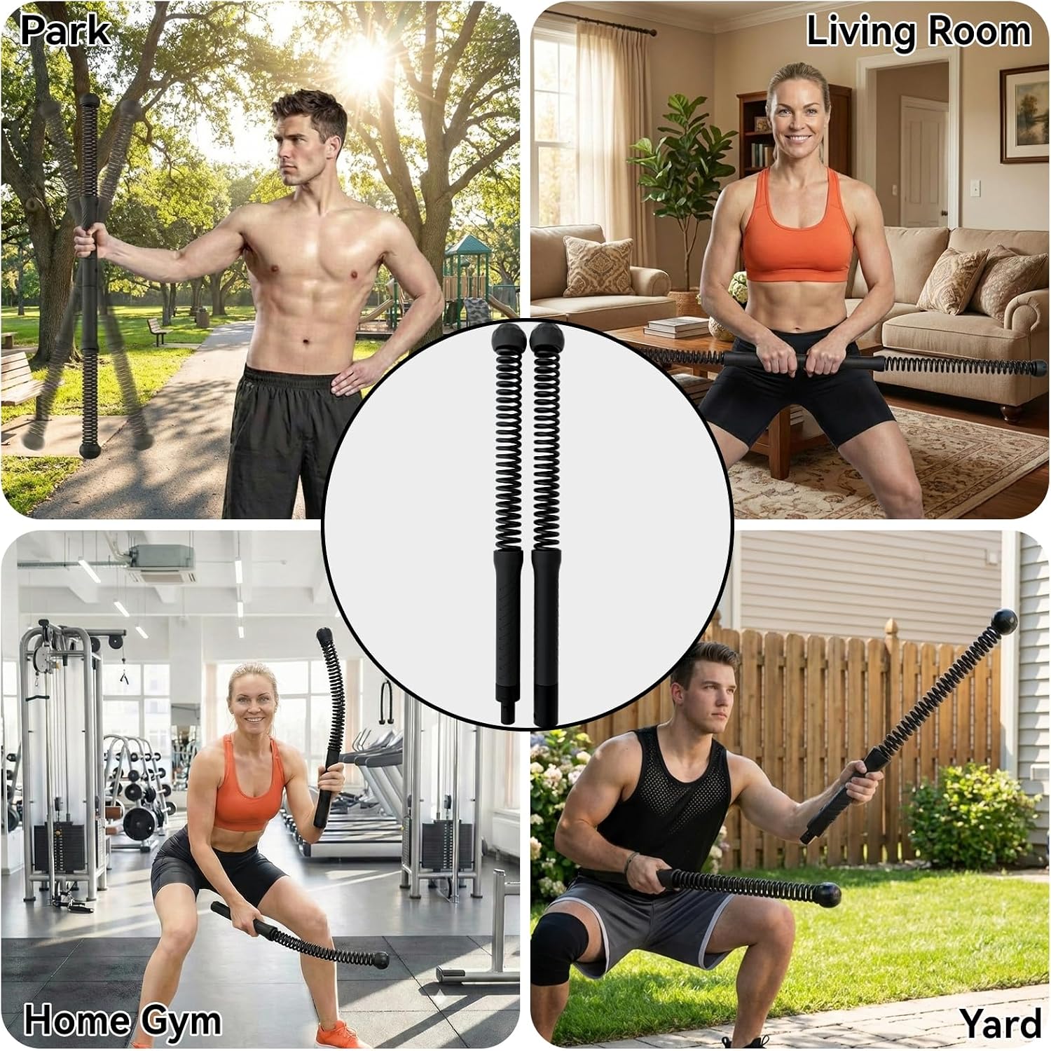 Portable Ropeless Battle Ropes, HIIT & Low Impact Cardio Workouts, Transform into Fitness Bar, Cordless Battle Ropes for Home Gym, Compact Gym Equipment for Men & Women (Black)