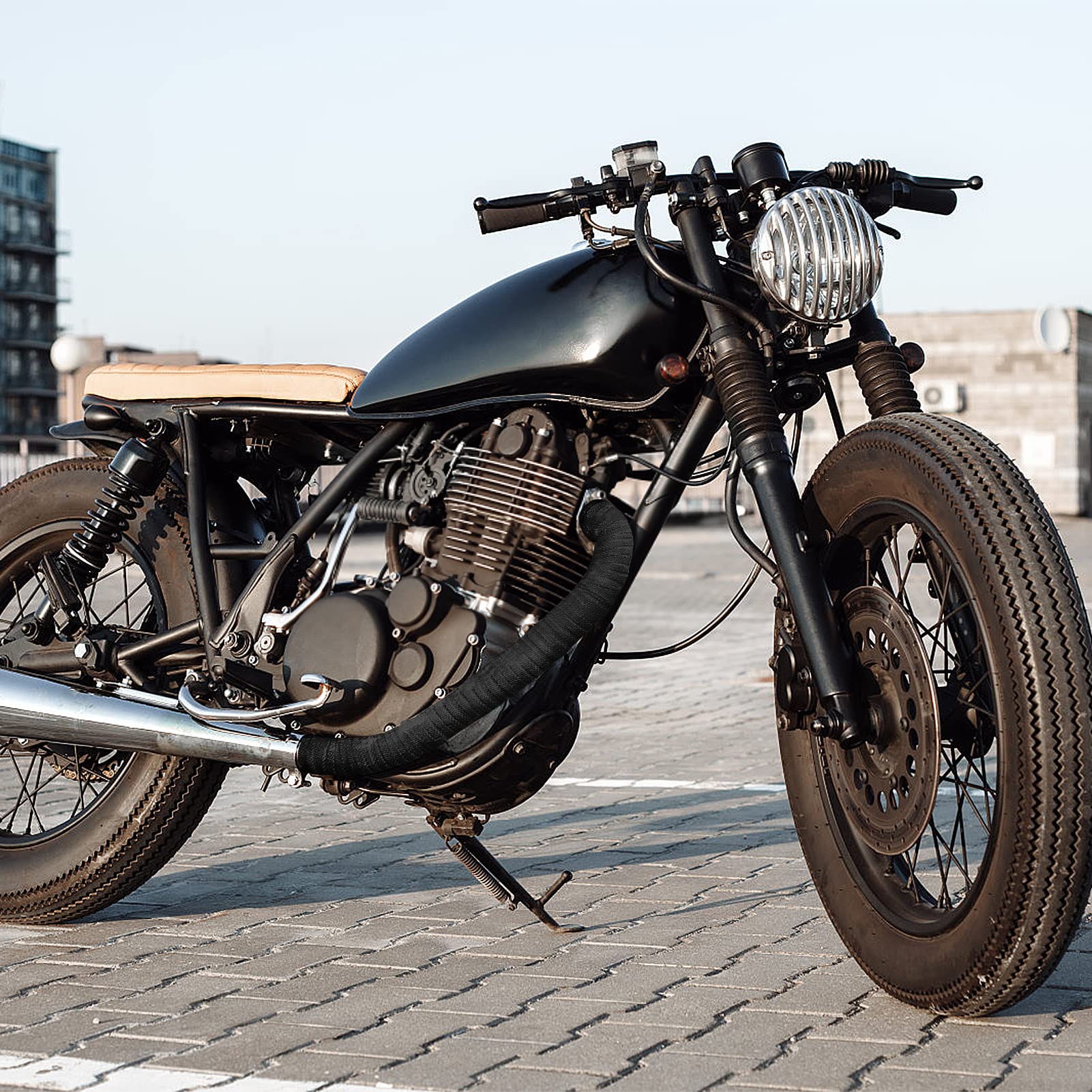 Ausla Nastro Termico per Scarico Moto, Benda in Fibra di Vetro 15M x 5cm con 10 Fascette Inox per Marmitte e Tubi Nera