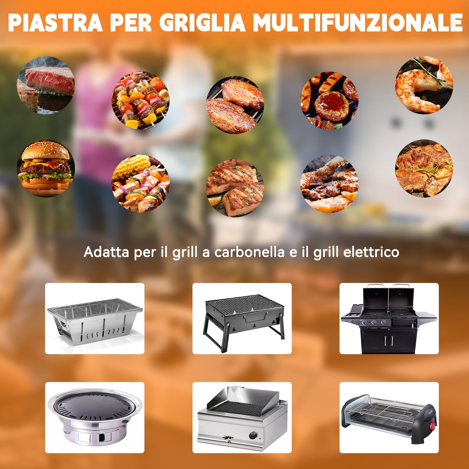 Plancha Universale in Acciaio Inox 40.5×31CM, Spessore 5MM con Scarico Grasso, Lavabile in Lavastoviglie - Per Griglie a Gas e Carbone