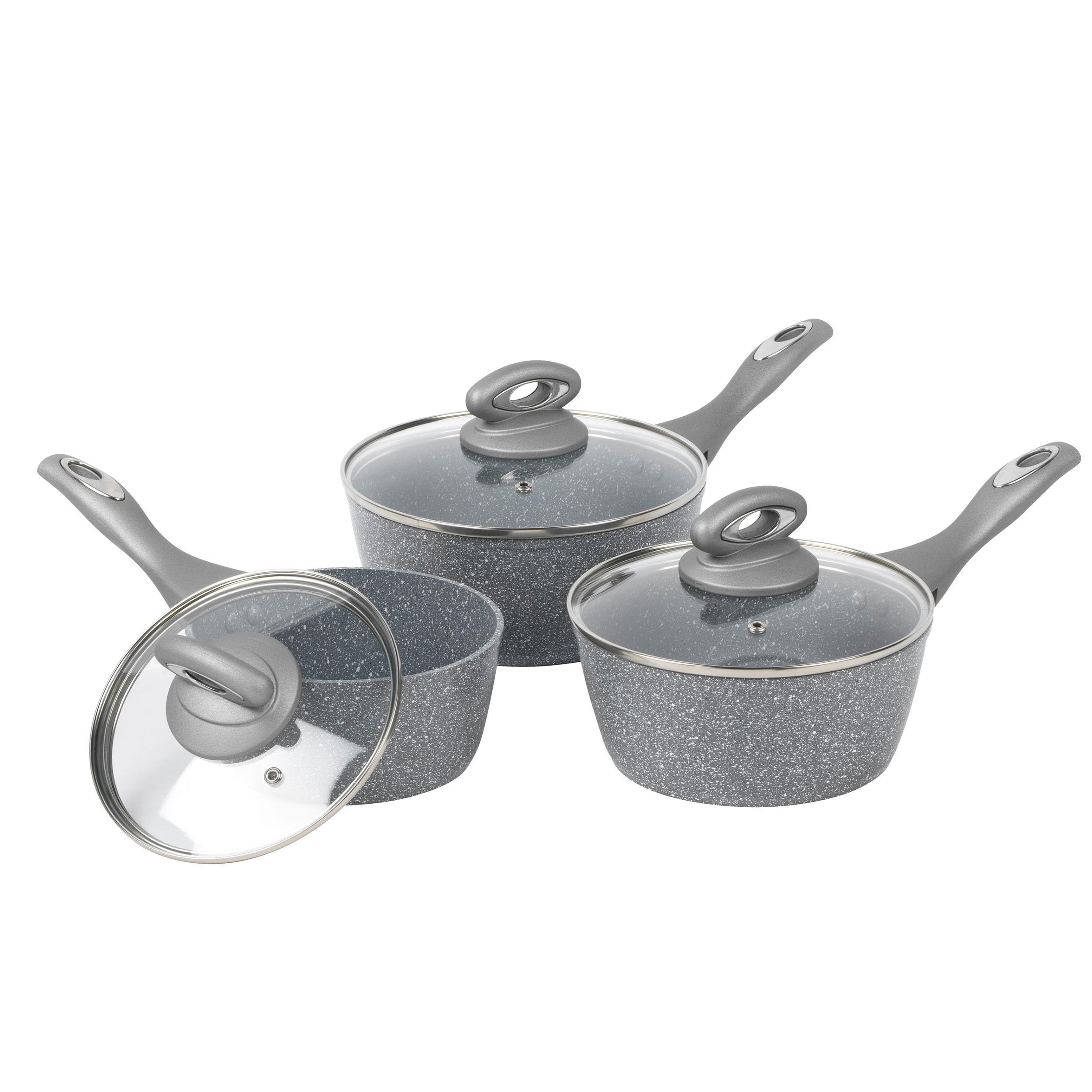 Sponsored Ad – BW02986GEU7 Marblestone 3 Piece Saucepan Set – 16cm, 18cm, 20cm Pans, Non-Stick, Tempered Glass Lids, PFOA-Free, Corrosion Resistant Forged Aluminium, Suitable for All Hobs, Dishwasher Safe