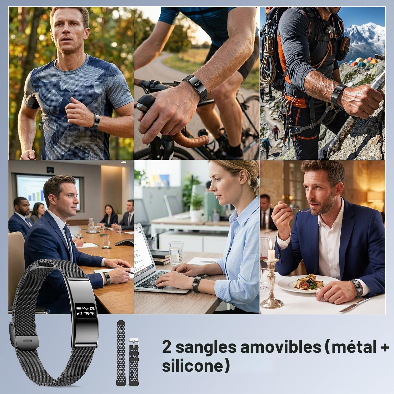 Bracelet Connecté Femme Homme, Montre Connectée de Surveillance de la Sante, Batteries Rechargeable, IP68, Suivi Sommeil & Cardio, SpO2, Bracelet d’activité Sport et Santé avec 20+ Modes