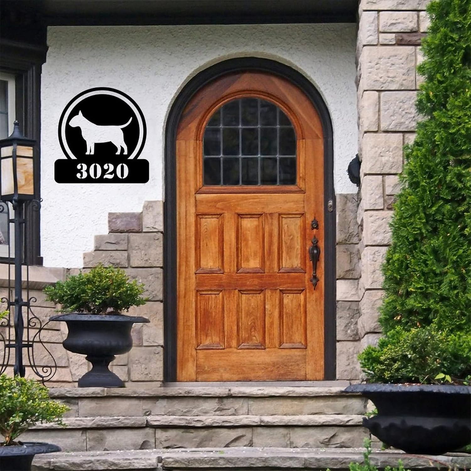 SILYHEART Custom Metal House Numbers Wall Art Modern Address Plaque Sign Personalised Yard Mailbox Sign with Dog Funny Dogue De Bordeaux Wall Mounted Sign Pet Owner Gift New Home Gift 18in