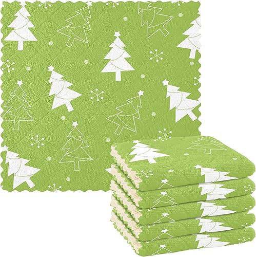 KLL Christmas Tree Green Home Kitchen Towels Dry Kitchen Towels Tea Kitchen Hand Drying Towels Terry Kitchen Dish Towels