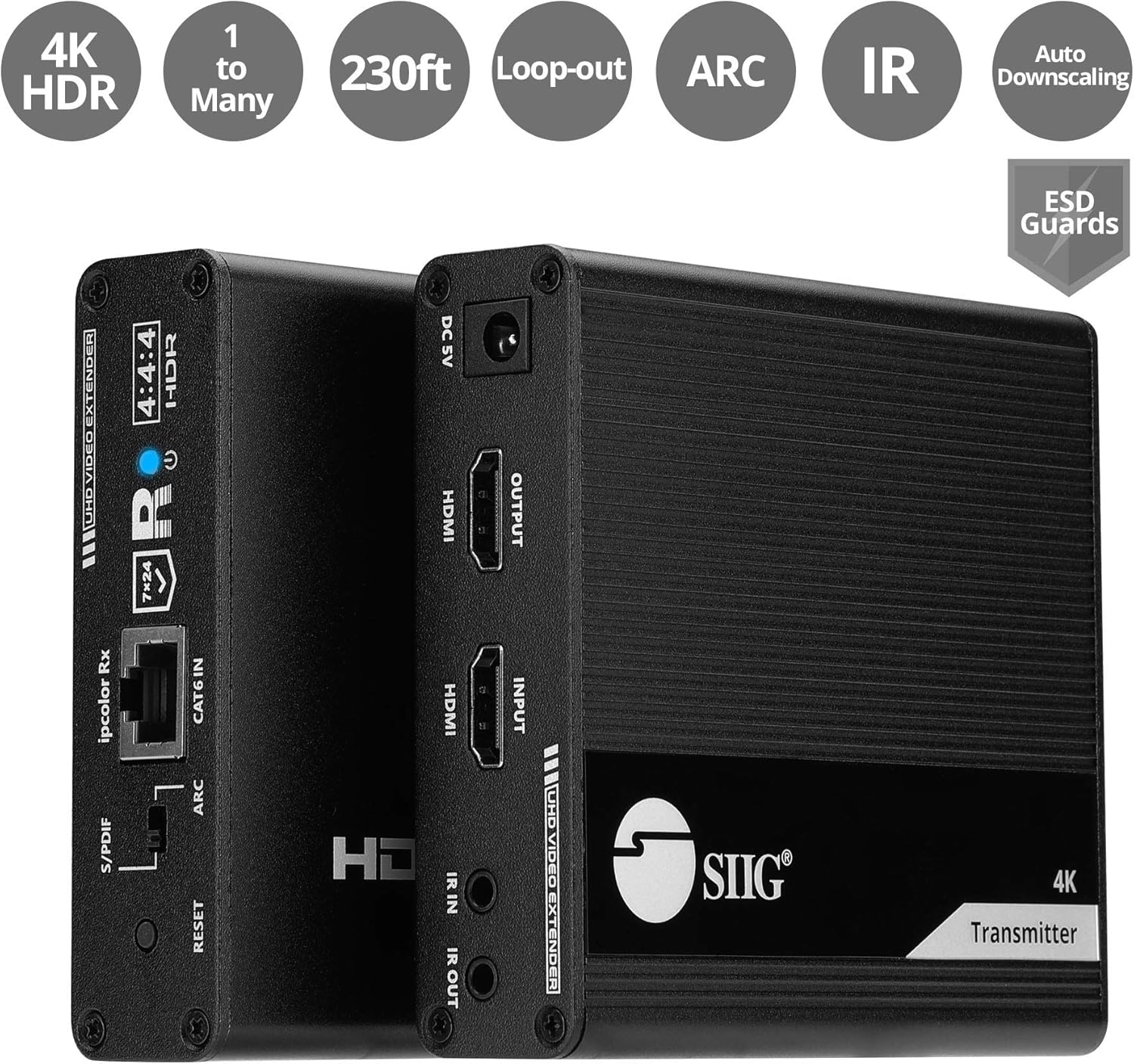 SIIG 230ft 4K HDMI Extender with Loop-Out & Daisy Chain, HDMI 2.0 HDR Balun, HDCP 2.2, EDID Learning, Near Zero Latency, ARC & Audio Extractor, Mounting Kit (CE-H26M11-S1)