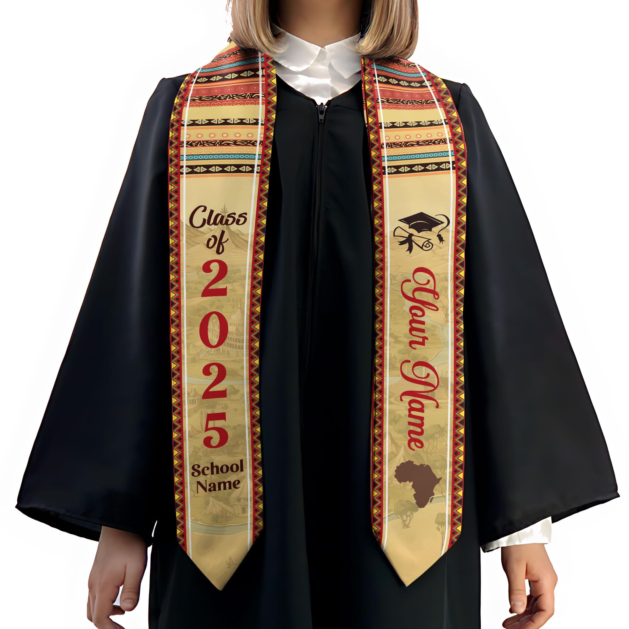MonkeyVan Custom African American Graduation Stole,Personalized Kente Graduation Sash,Class of 2025 African Graduation Stole A284