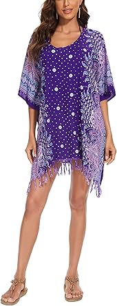 Beautybatik Women Plus Size Tunic Tops Boho Flora Printed Short Sleeve V Neck Shirt XL to 4X