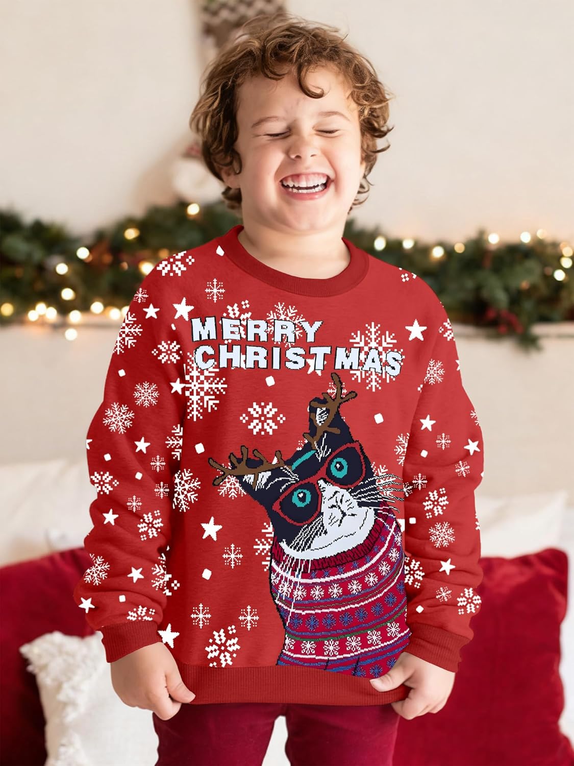 Ugly Christmas Sweatshirts for Kids Xmas Novelty Animal Print Pullover Boys Girls Holiday Long Sleeve Top 5-14 Years