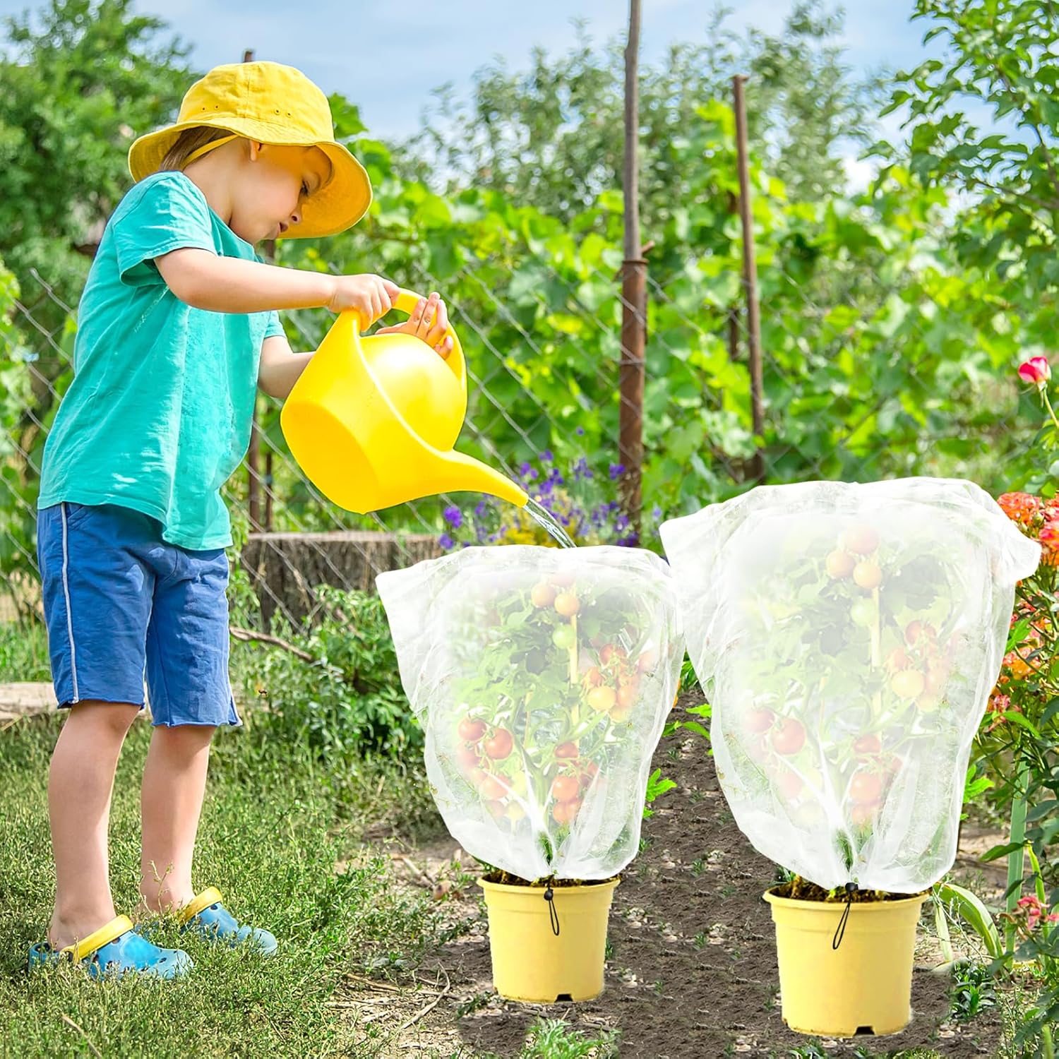 Fruit Tree Netting, Plant Mesh Netting for Garden Protection, Blueberry Bush Insect Netting Cover as Garden Pest Barrier from Cicadas, Bug, Bird (4.9x4 FT, 4Pcs, Zipper & Drawstring Design)